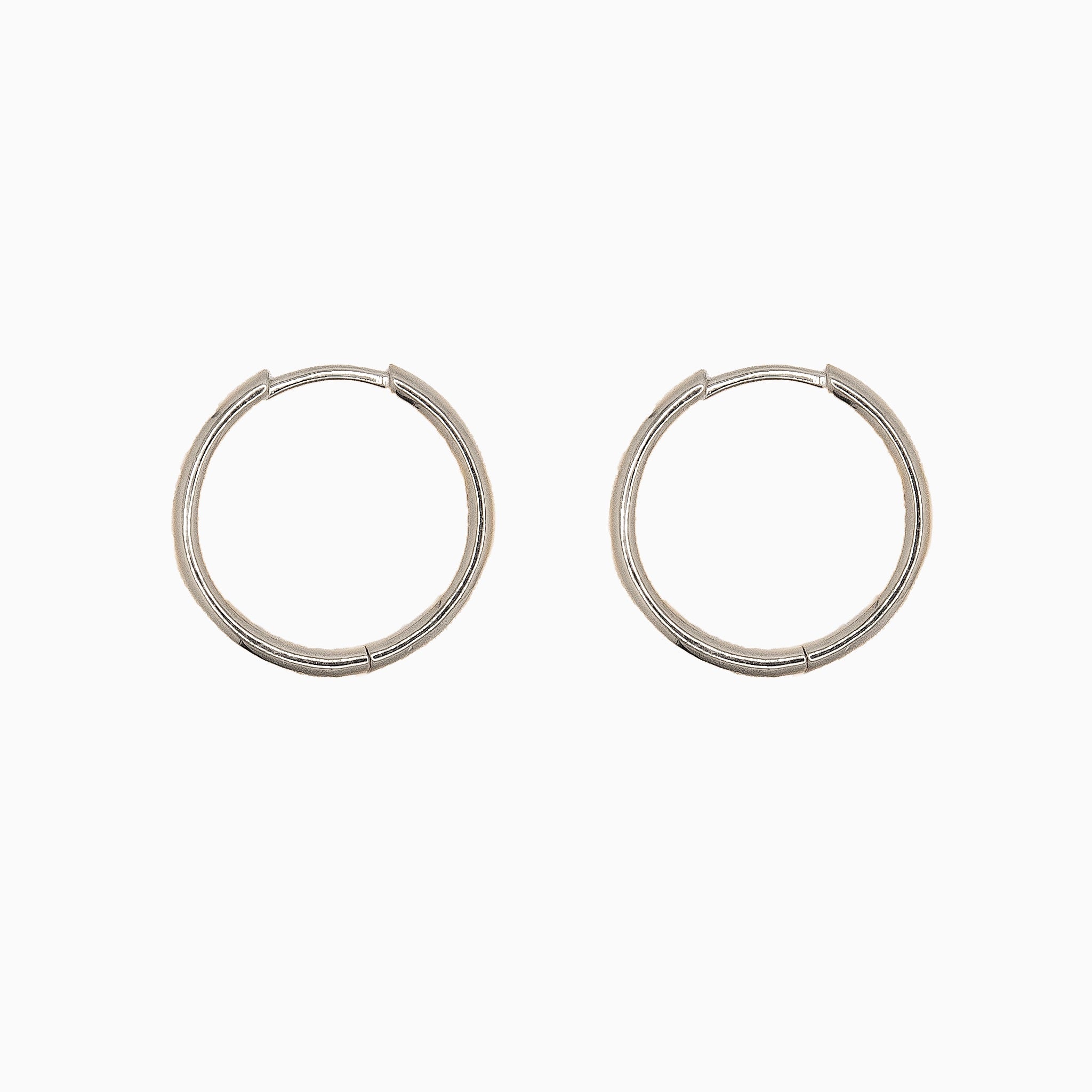 14k White Gold 16.5mm Hinged Everyday Round Hoop Earrings, Side View