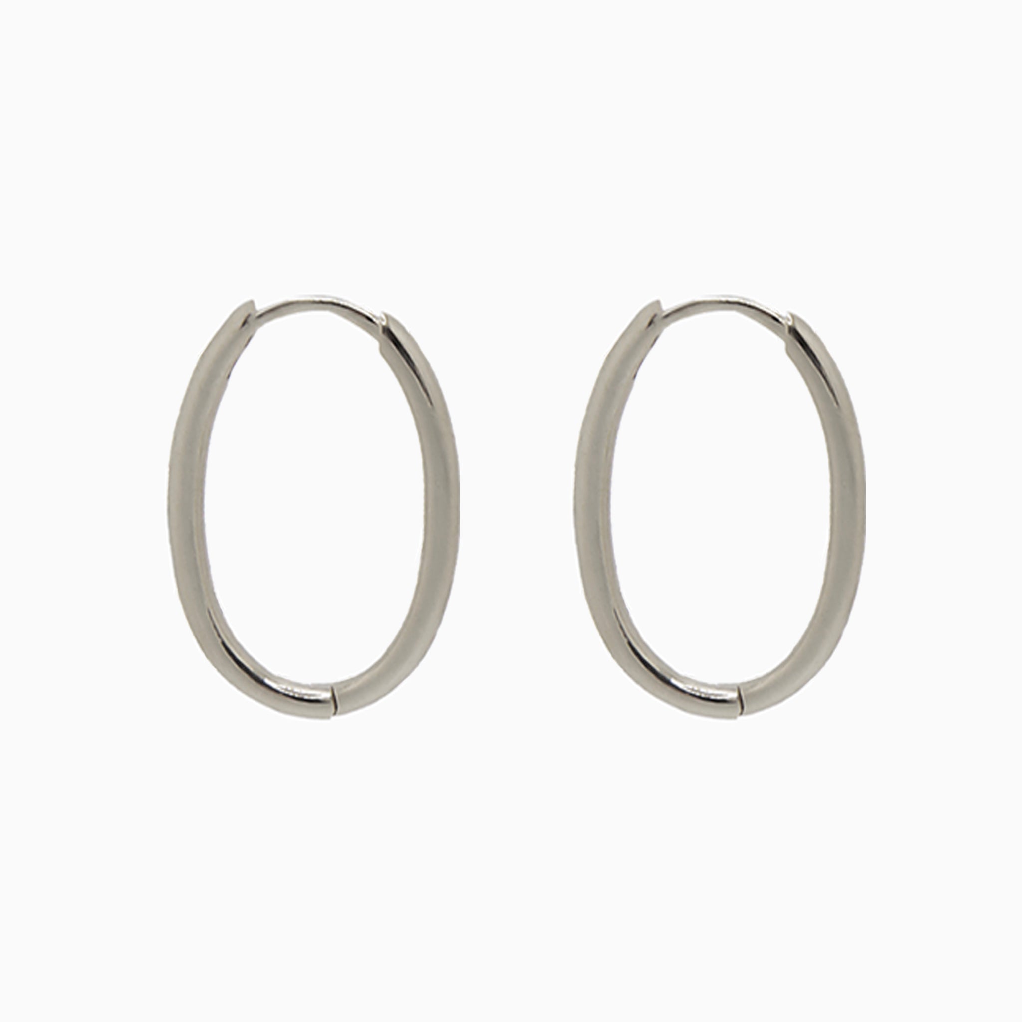 14k White Gold 19mm x 13mm Hinged Everyday Oval Hoop Earrings, Side View