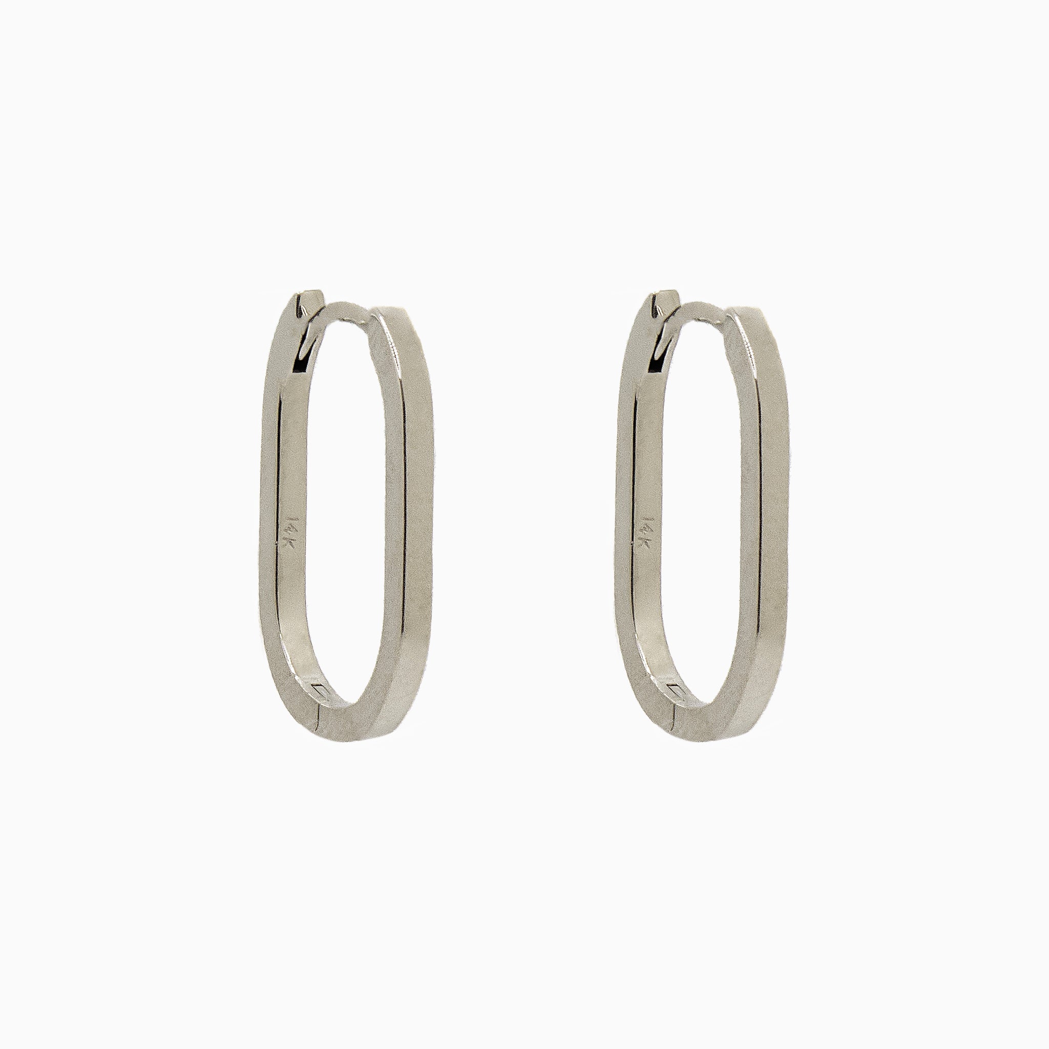 14k White Gold 19mm x 13mm Hinged Paperclip Hoop Earrings