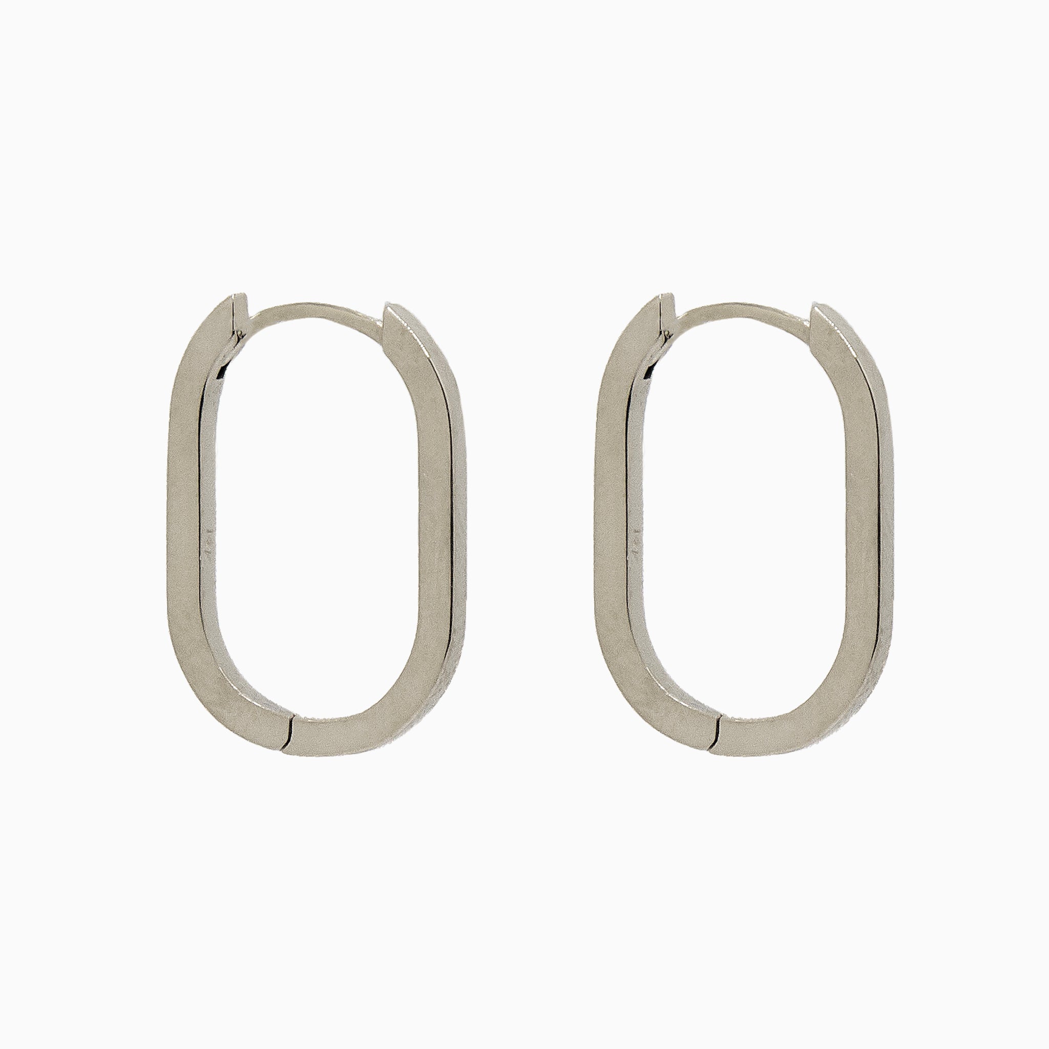 14k White Gold 19mm x 13mm Hinged Paperclip Hoop Earrings, Side View