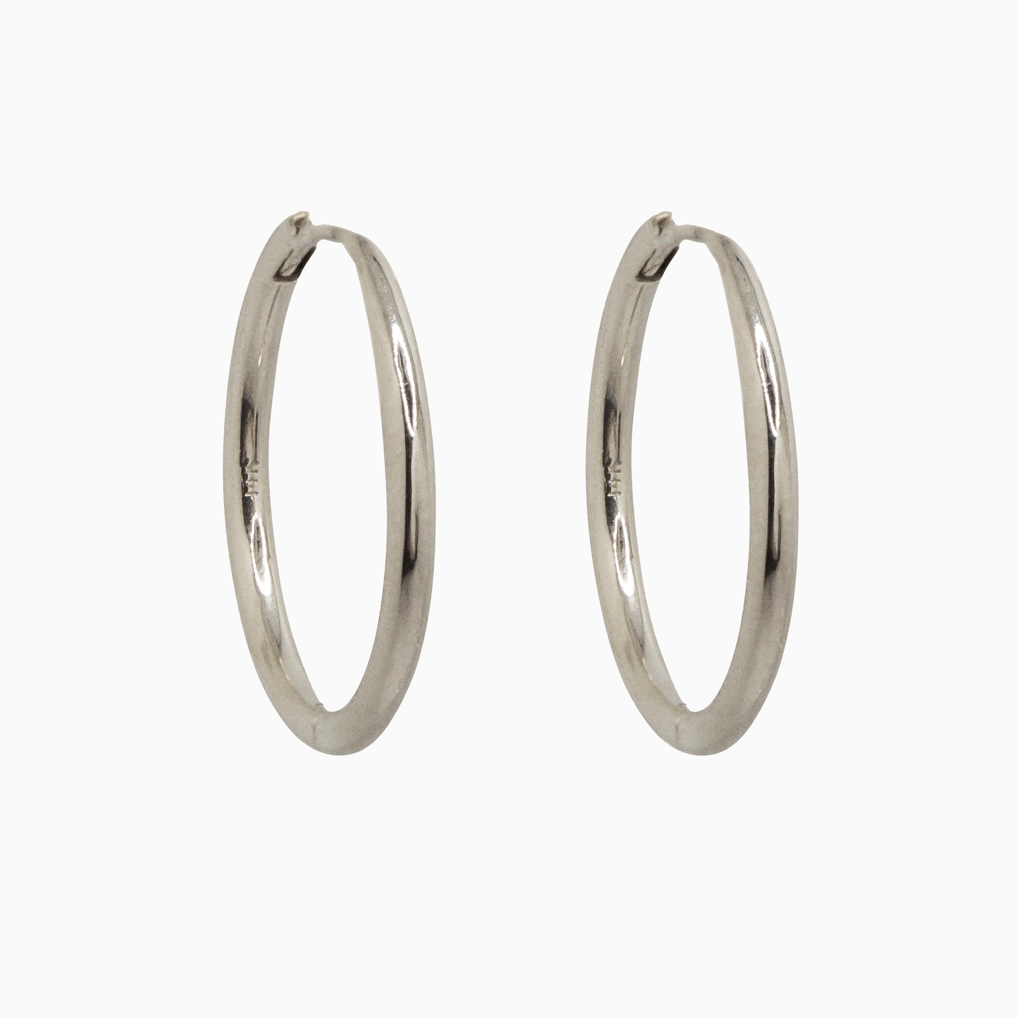 14k White Gold 21mm Hinged Everyday Round Solid Hoop Earrings