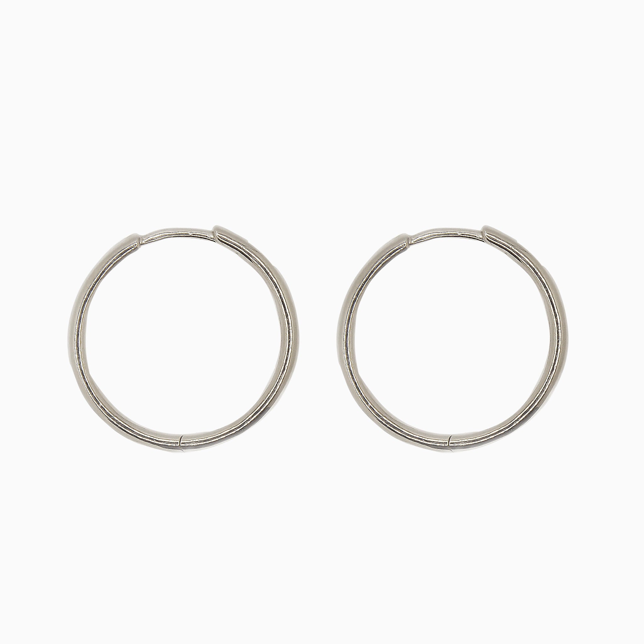 14k White Gold 21mm Hinged Everyday Round Solid Hoop Earrings, Side View