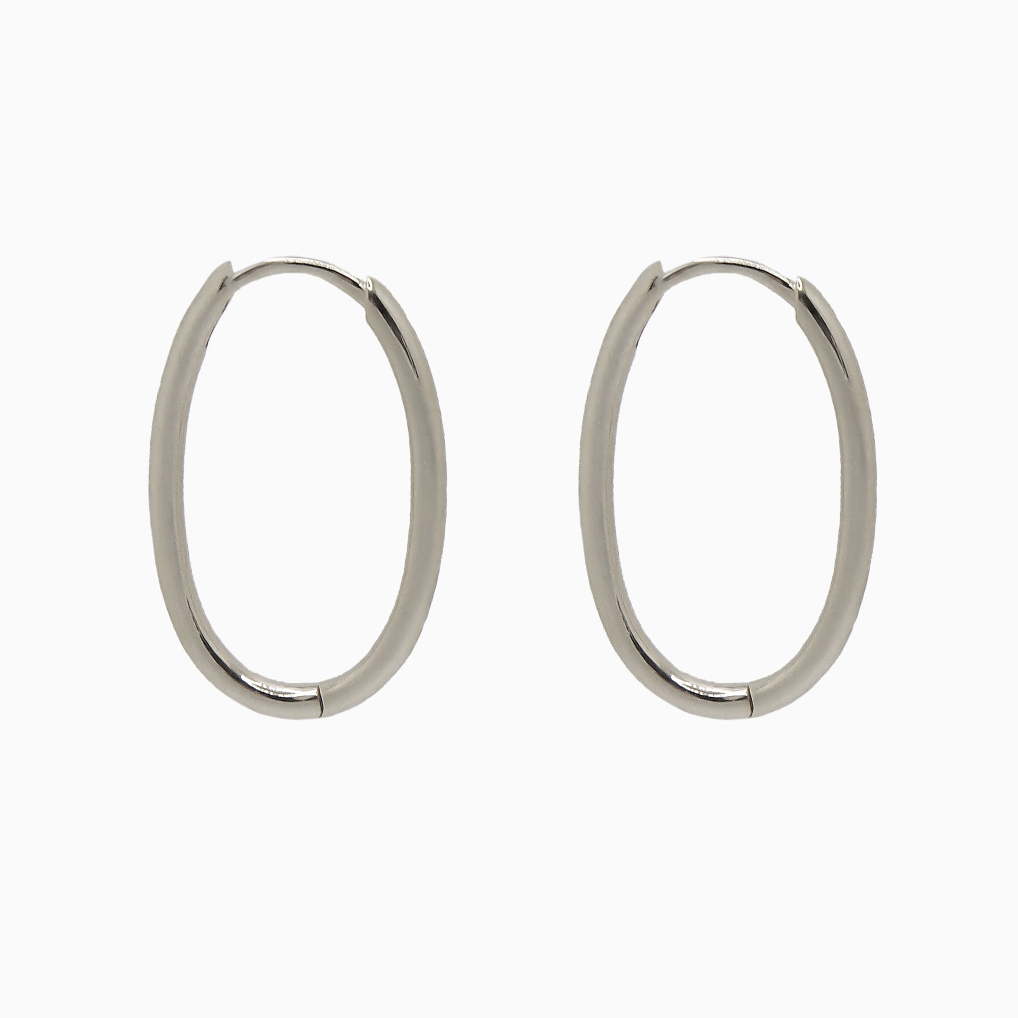 14k White Gold 21mm x 14mm Hinged Everyday Oval Hoop Earrings, Side View