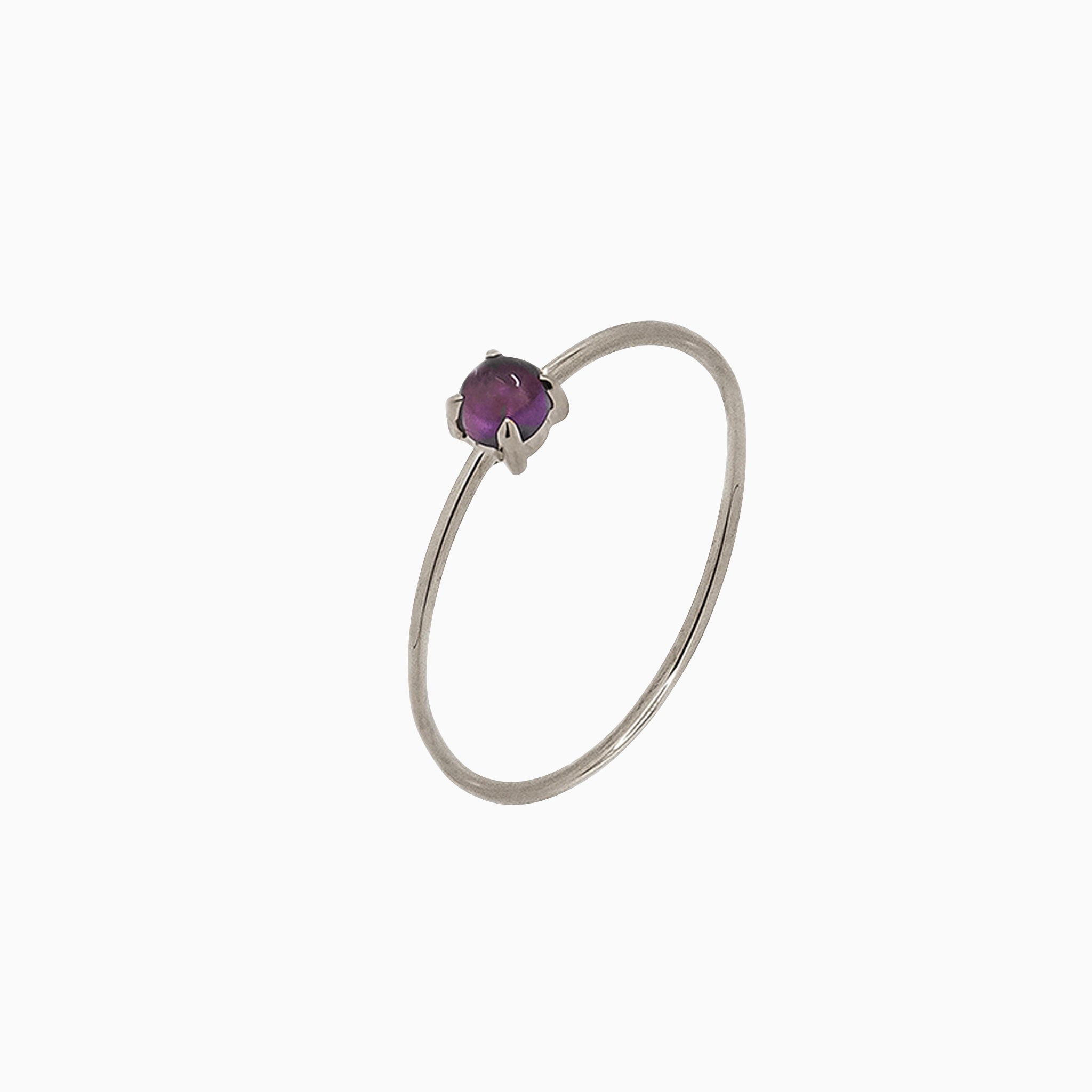 14k White Gold 3mm Amethyst Microstackable Ring