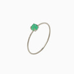 14k White Gold 3mm Apple Green Chrysoprase Microstackable Ring