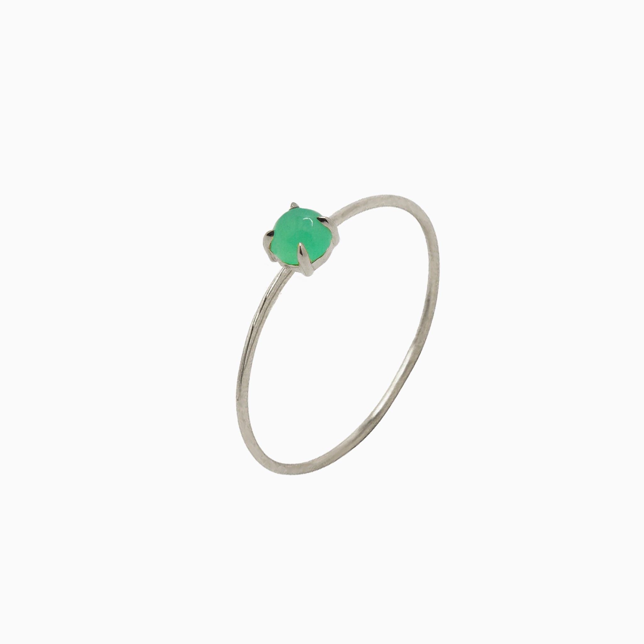 14k White Gold 3mm Apple Green Chrysoprase Microstackable Ring