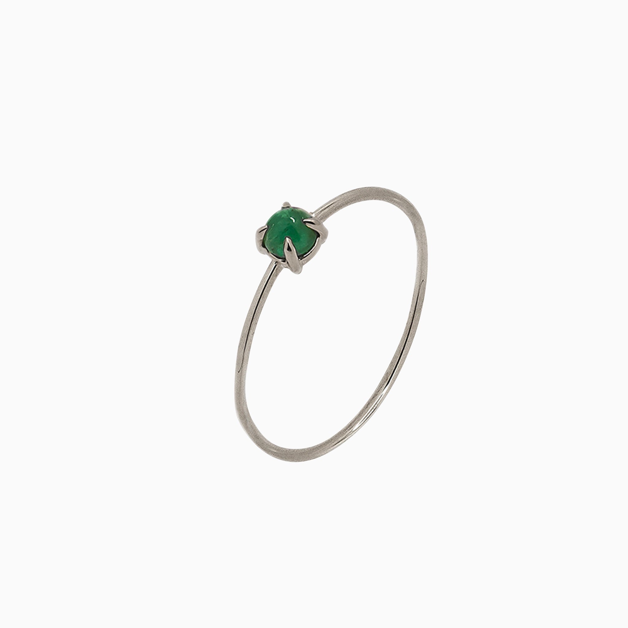 14k White Gold 3mm Emerald Microstackable Ring