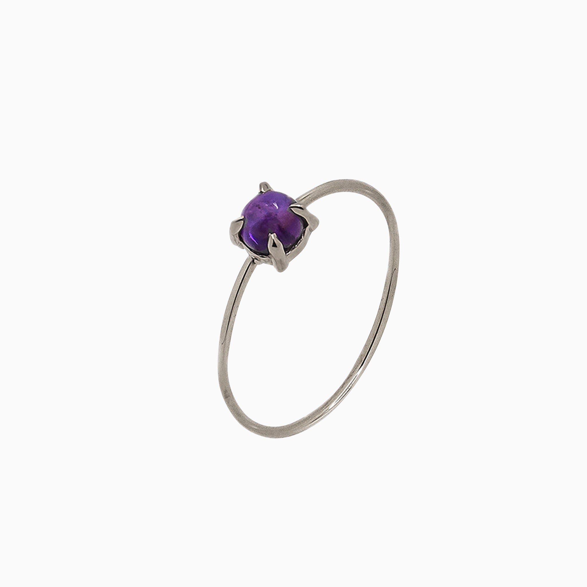 14k White Gold 4mm Amethyst Microstackable Ring