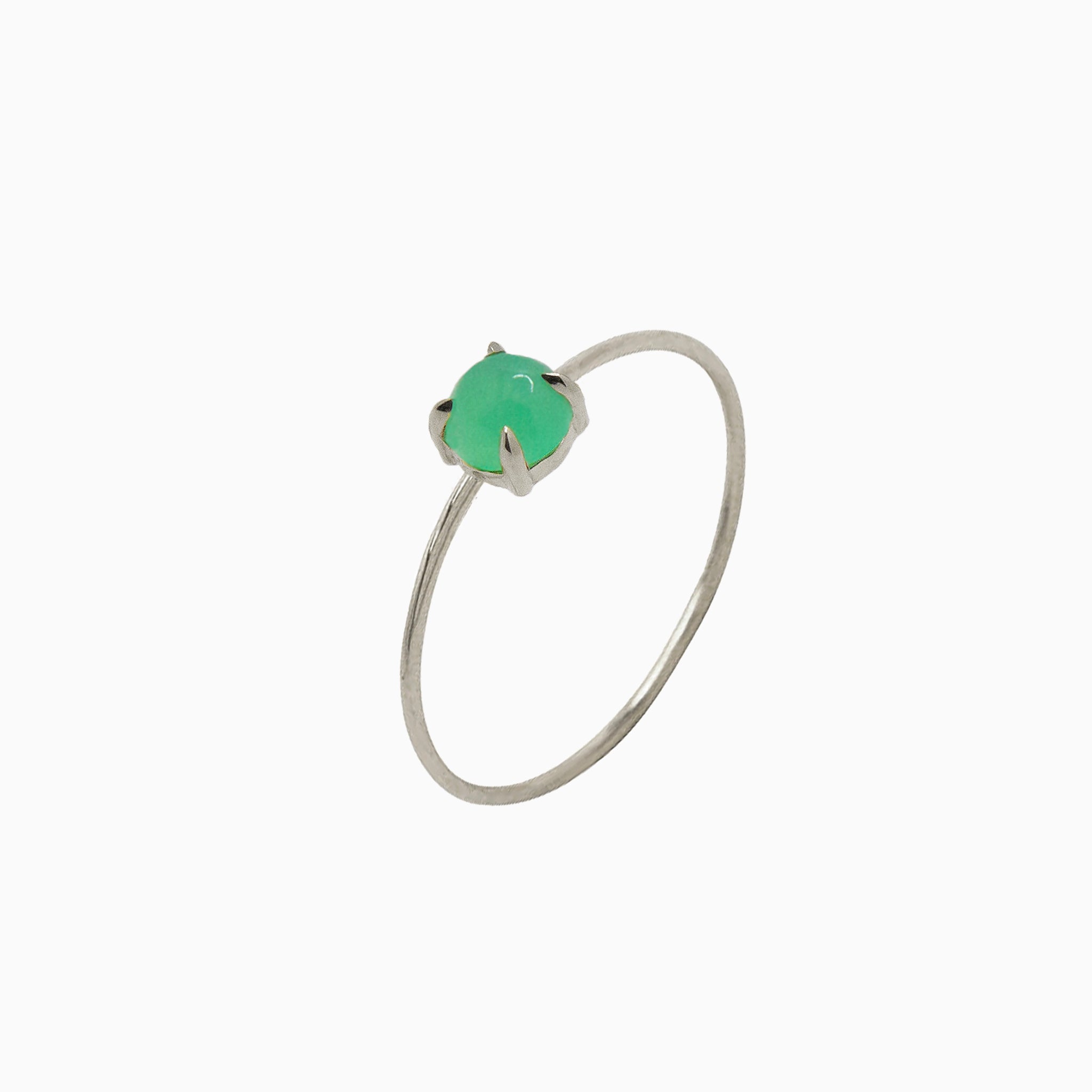 14k White Gold 4mm Apple Green Chrysoprase Microstackable Ring