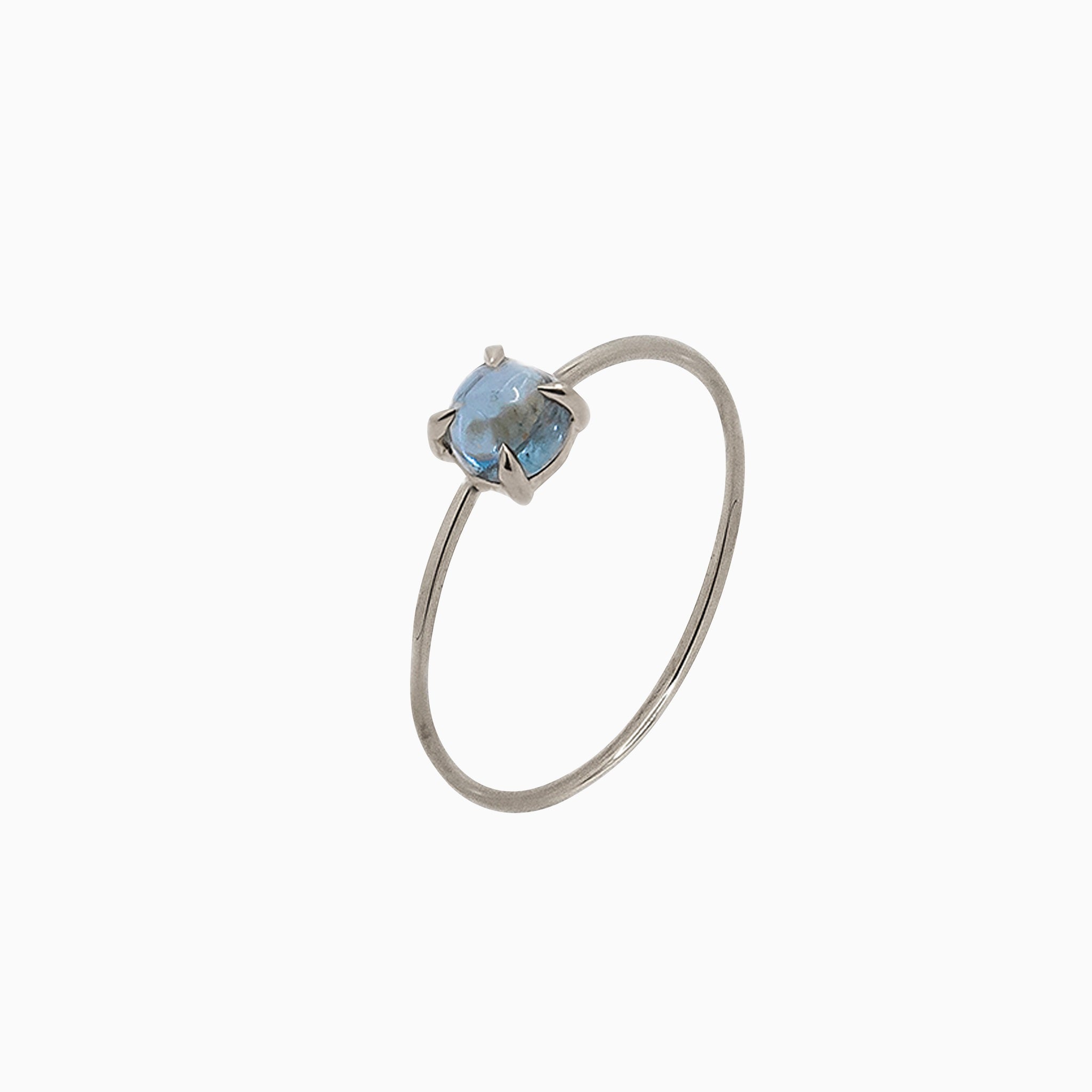 14k White Gold 4mm Aquamarine Microstackable Ring