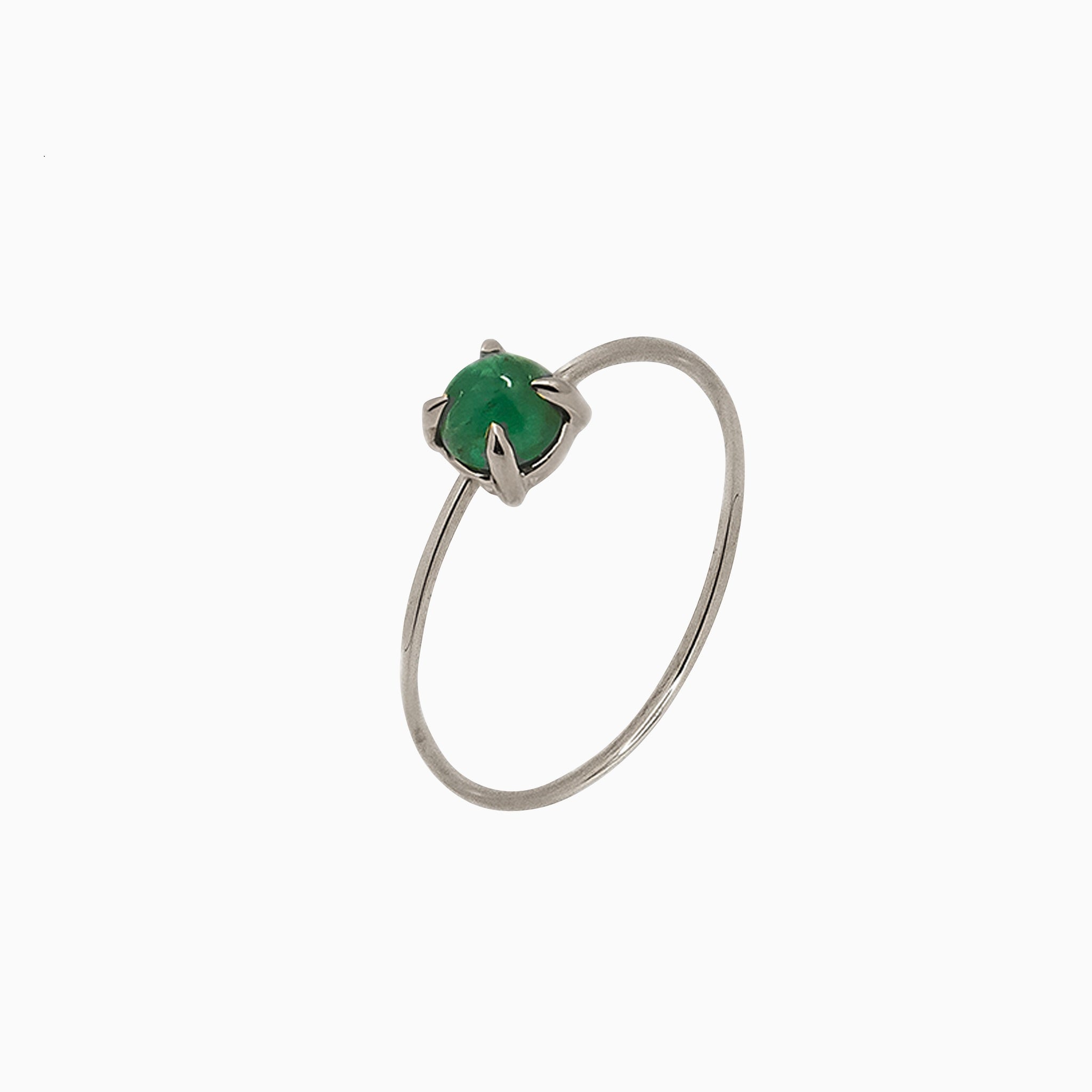 14k White Gold 4mm Emerald Microstackable Ring