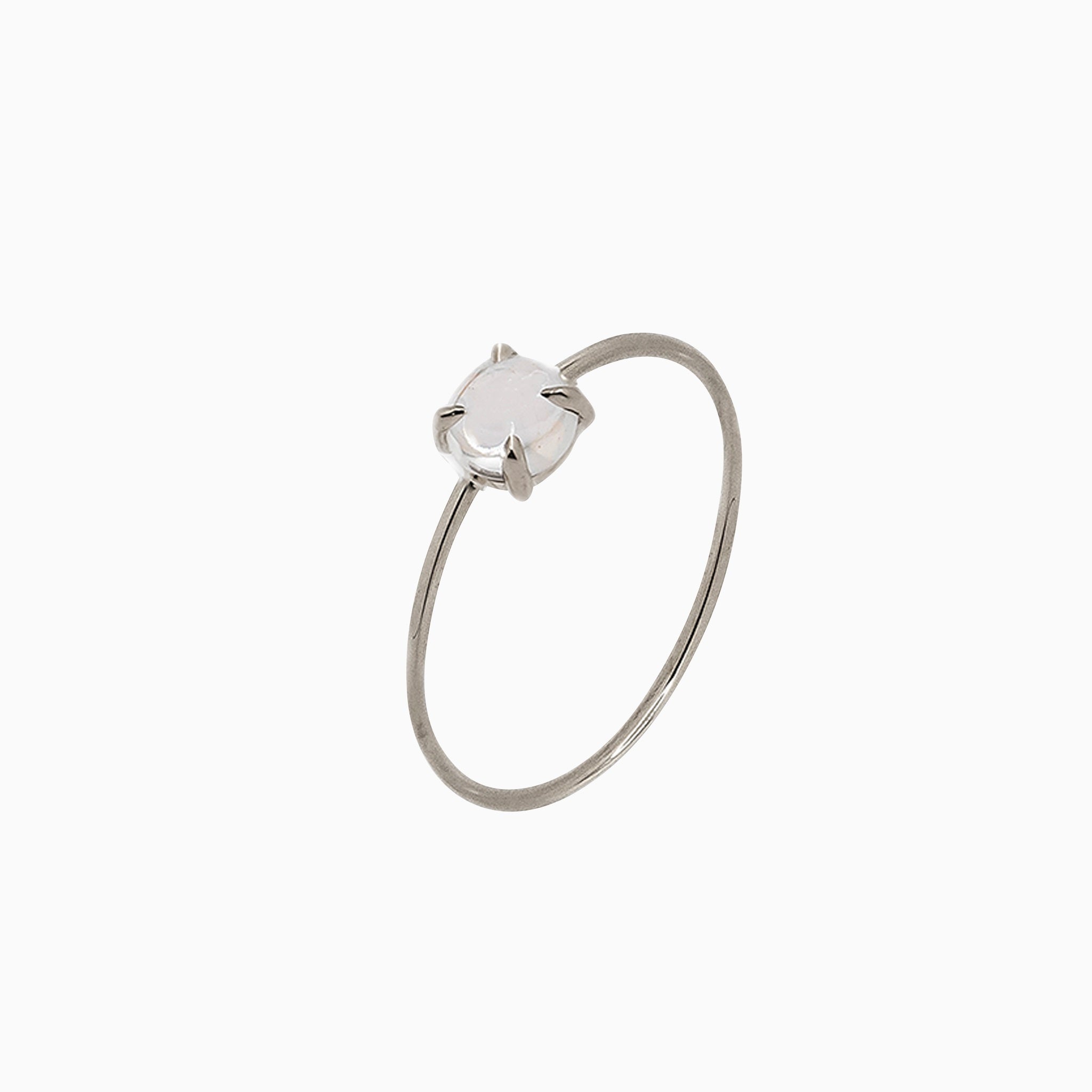 14k White Gold 4mm White Quartz Microstackable Ring