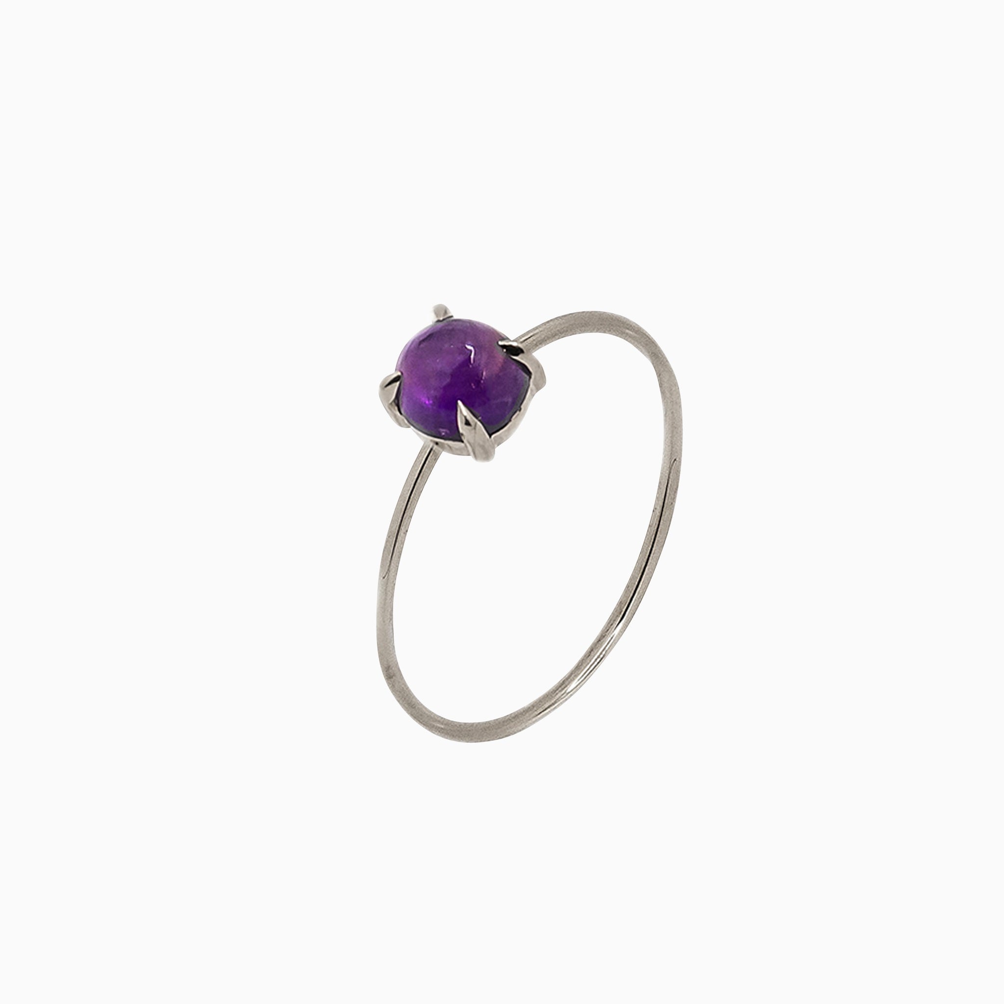 14k White Gold 5mm Amethyst Microstackable Ring