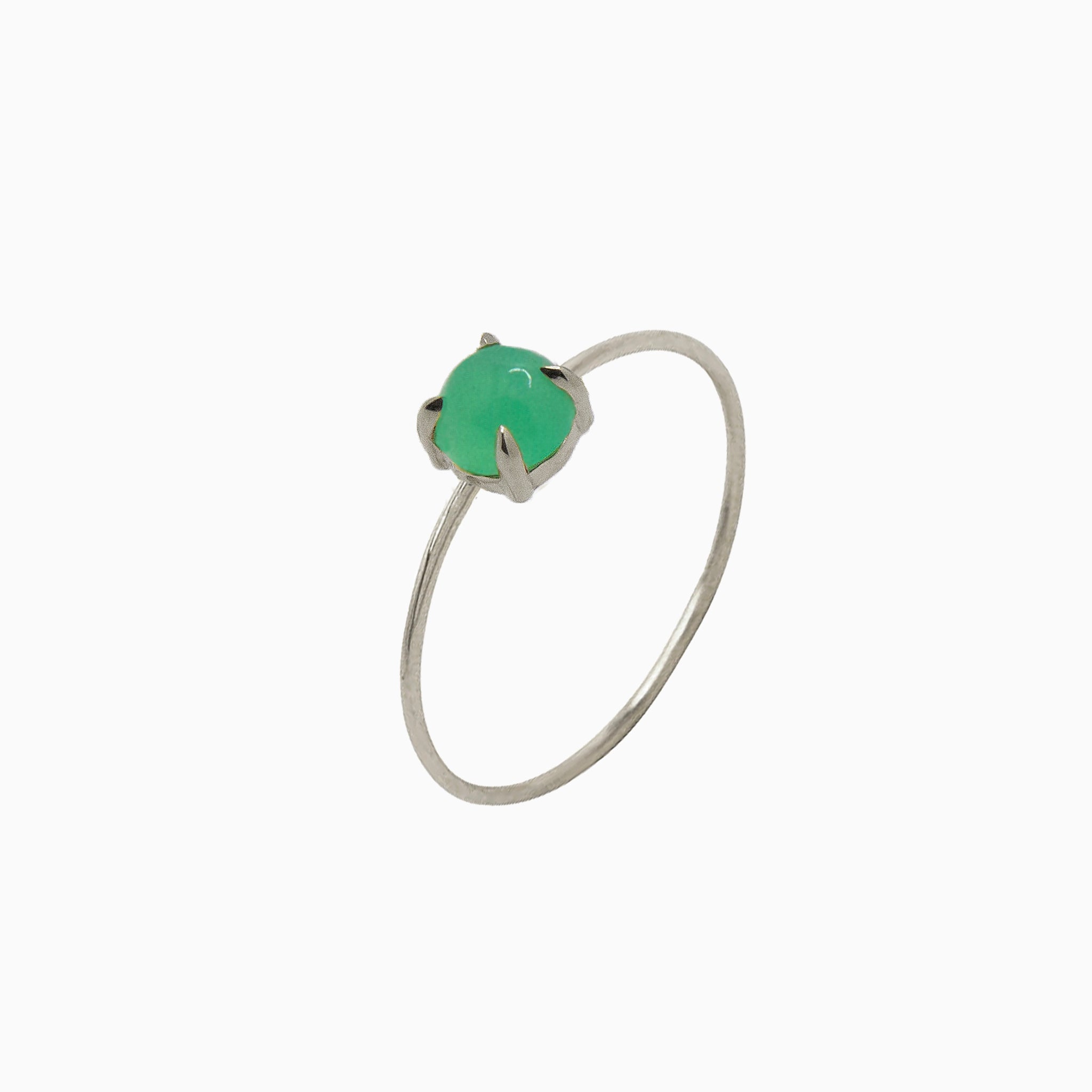 14k White Gold 5mm Apple Green Chrysoprase Microstackable Ring