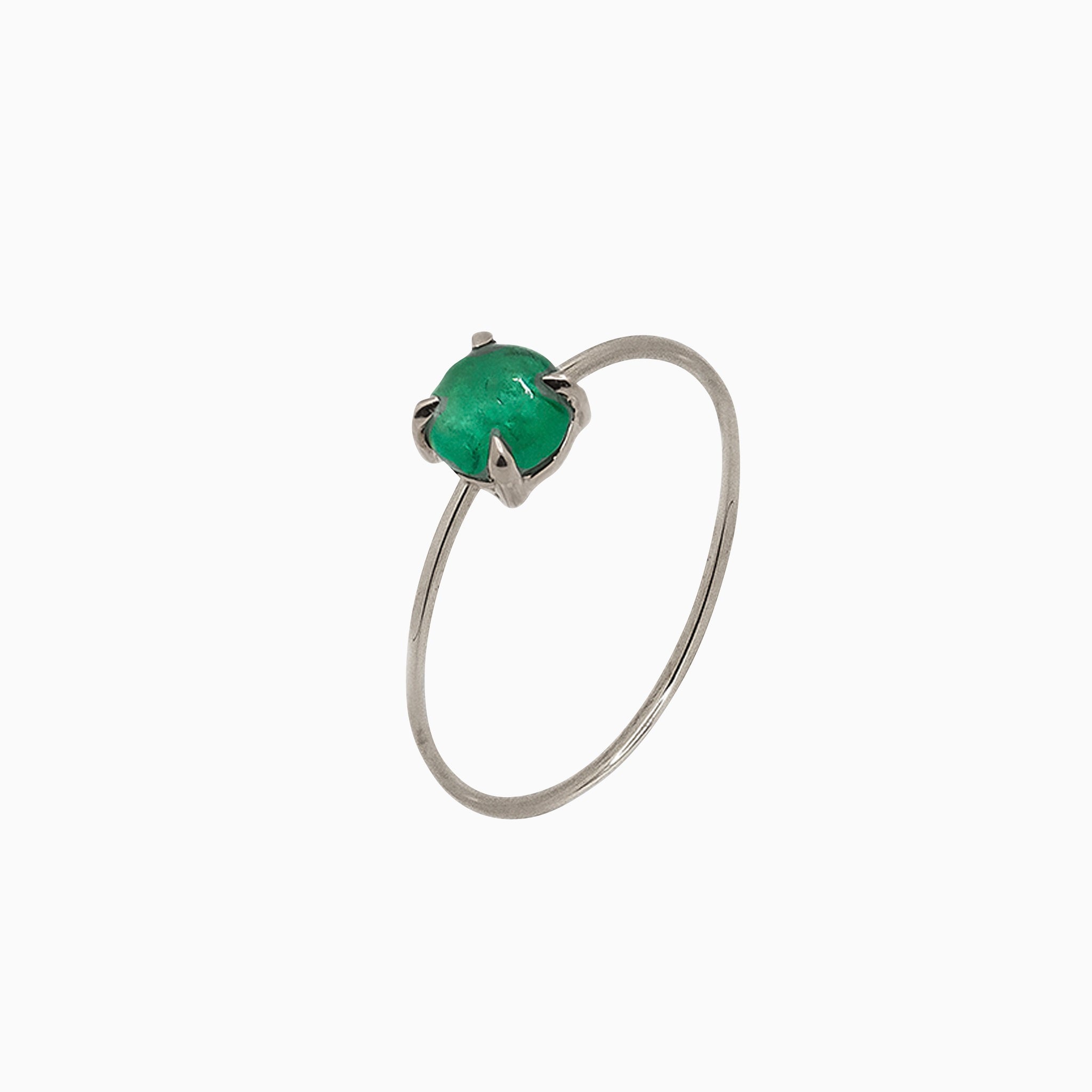 14k White Gold 5mm Emerald Microstackable Ring