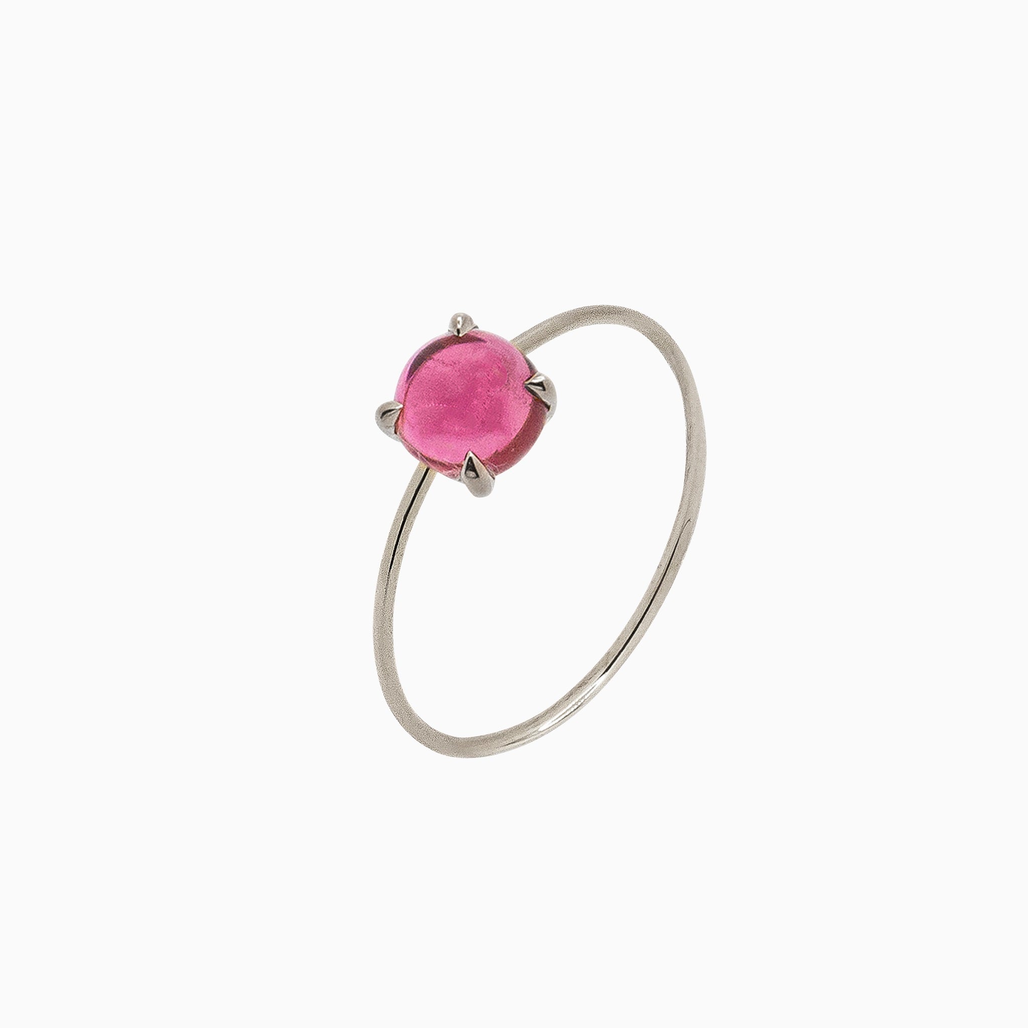 14K White Gold 5mm Pink Tourmaline Microstackable Ring