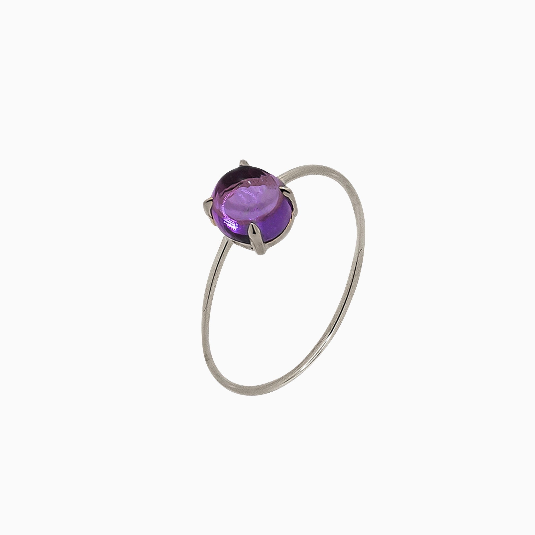 14k White Gold 6mm Amethyst Microstackable Ring