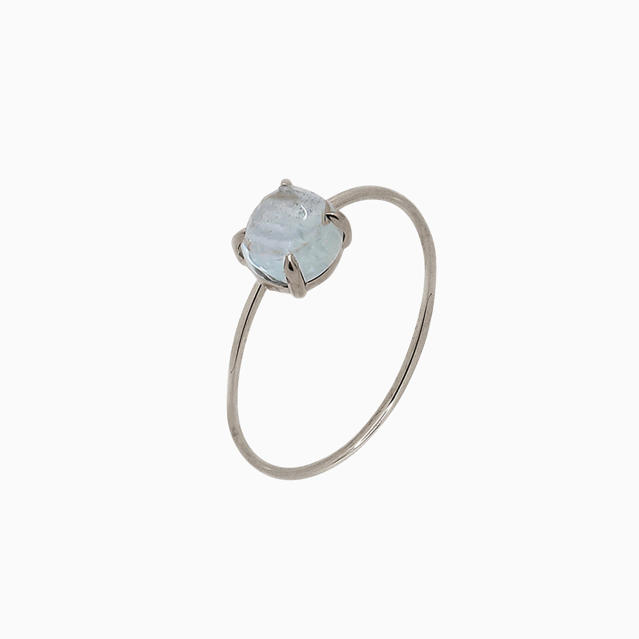 14k White Gold 6mm Aquamarine Microstackable Ring