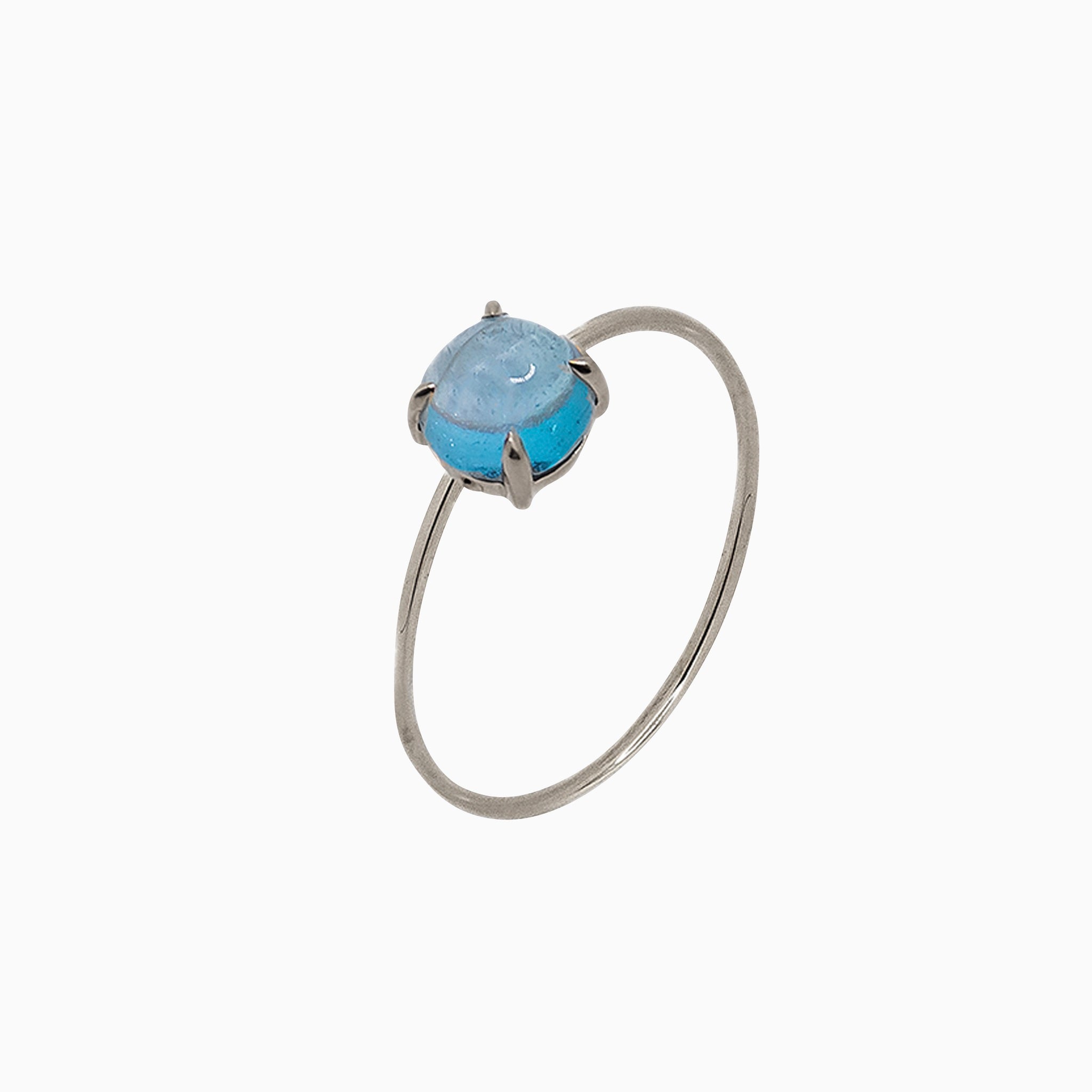 14k White Gold 6mm Blue Topaz Microstackable Ring