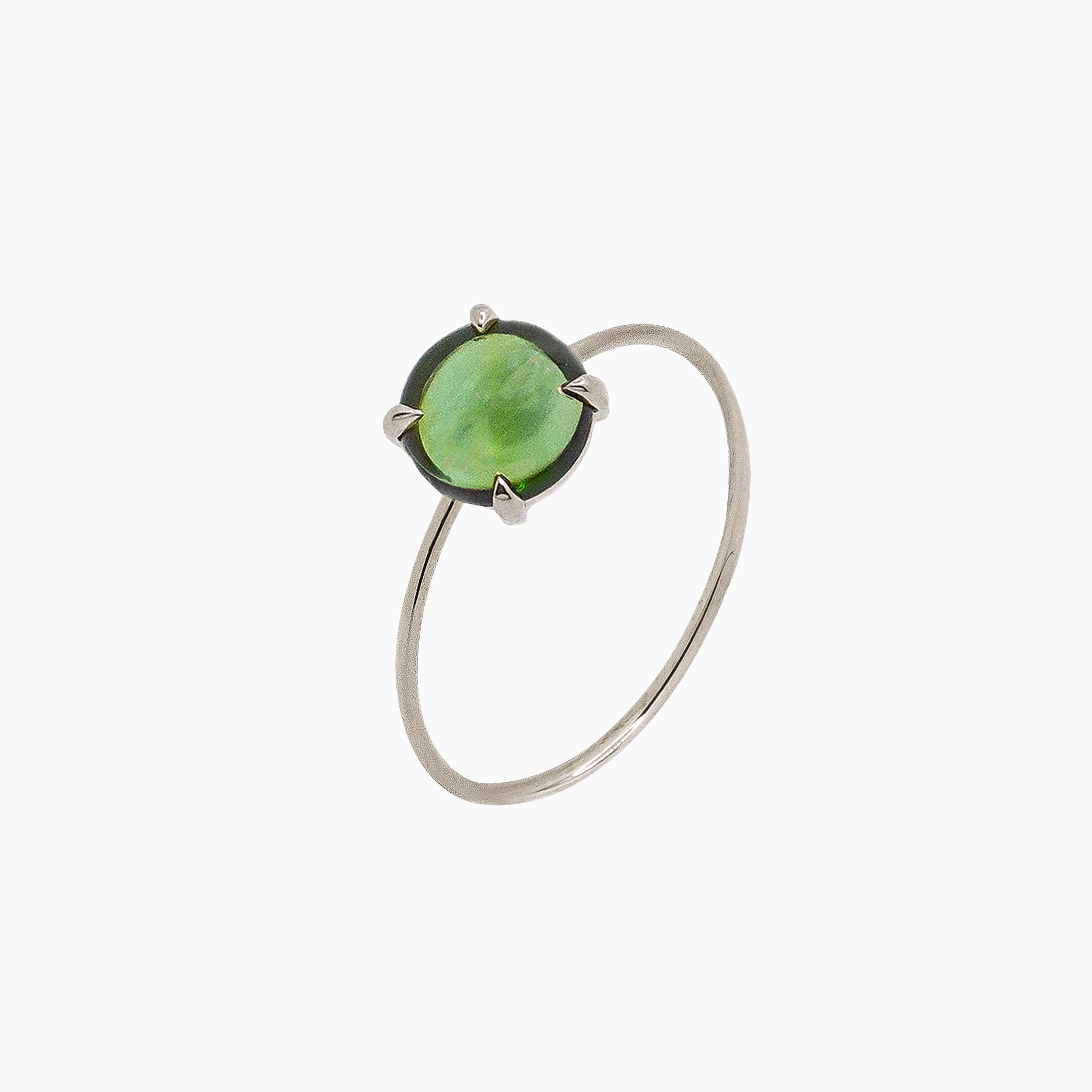 14K White Gold 6mm Green Tourmaline Microstackable Ring