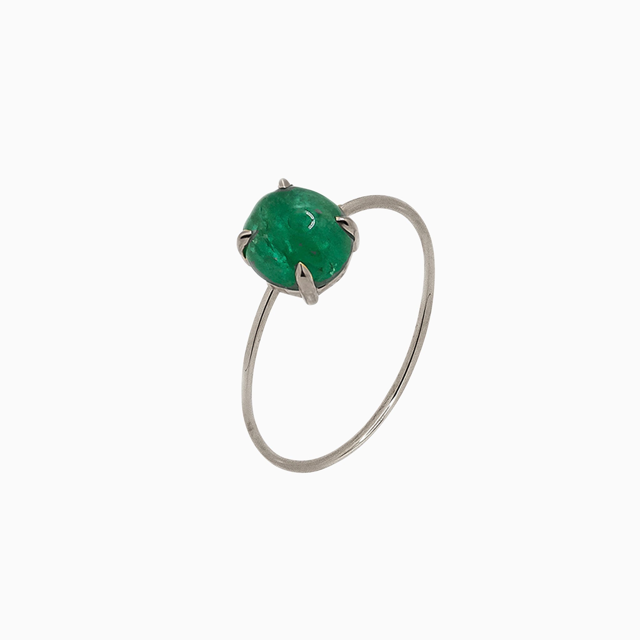 14k White Gold 6mm Emerald Microstackable Ring