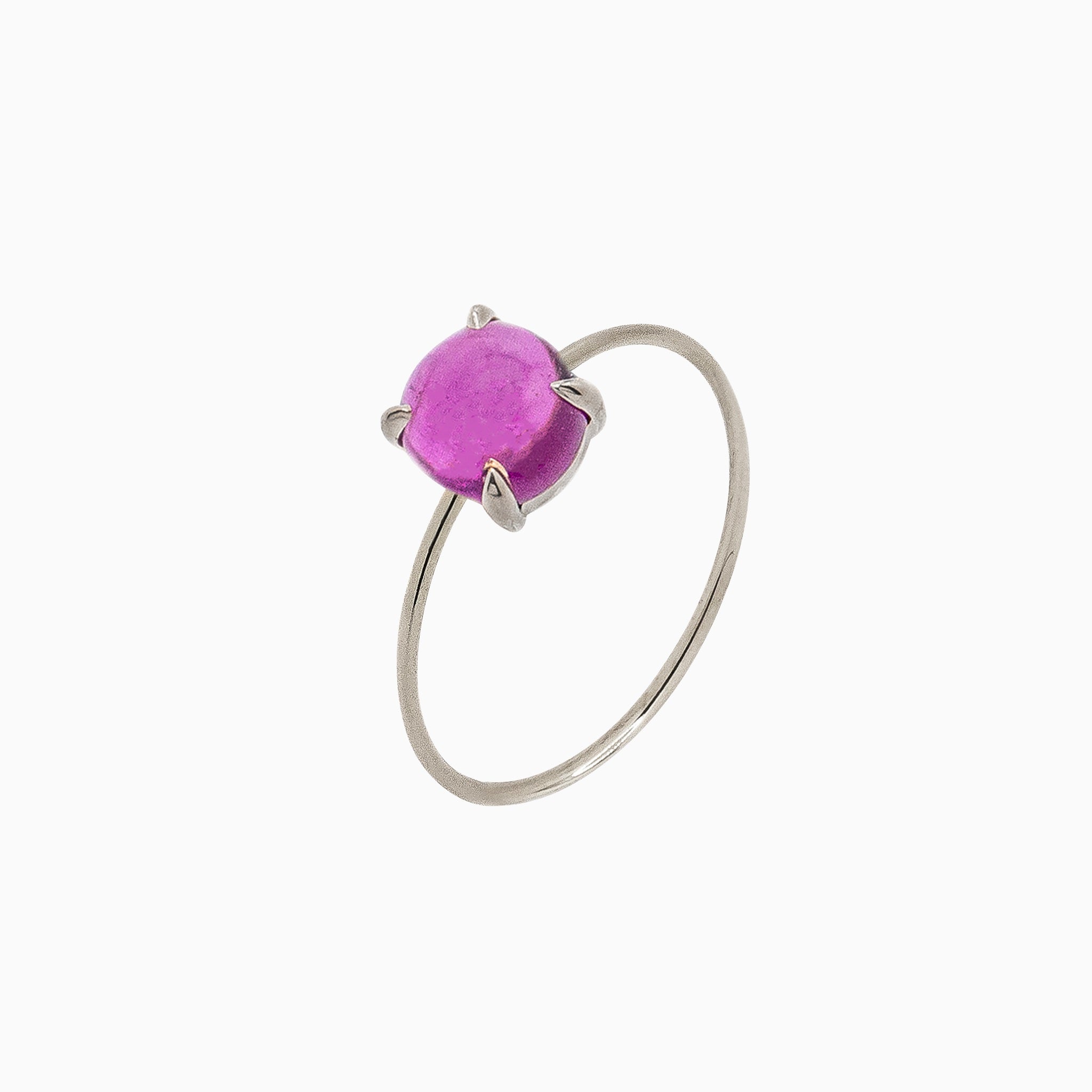 4K White Gold 6mm Pink Tourmaline Microstackabe Ring