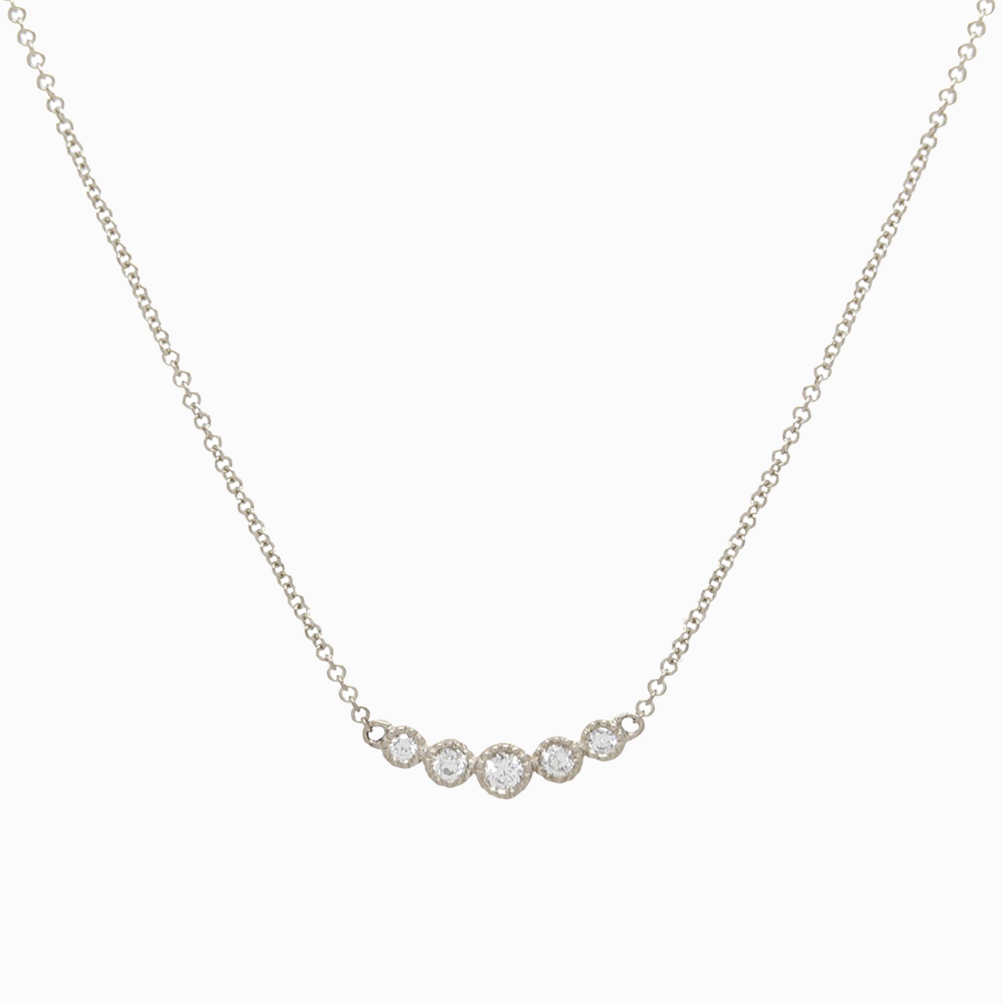 14k White Gold Bezel-Set Graduated Petite Diamond Bar Pendant Necklace