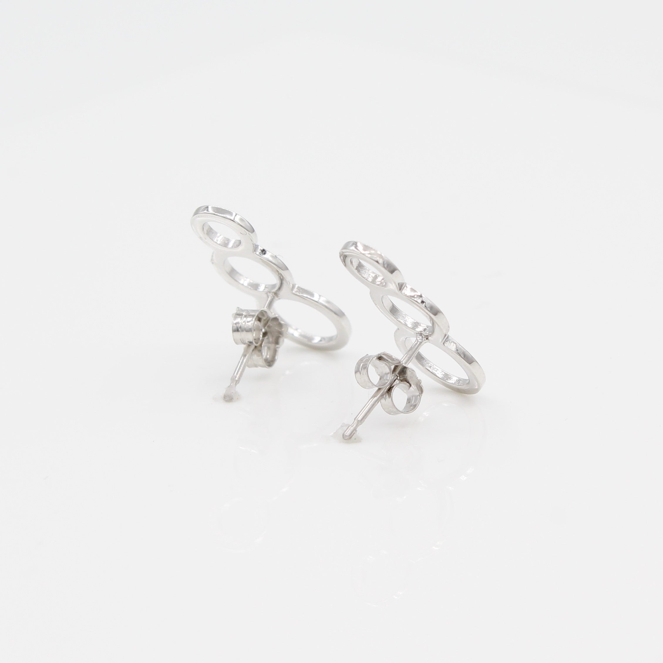 14k White Gold Bubble Ear Climbers Earrings with Posts, Back View