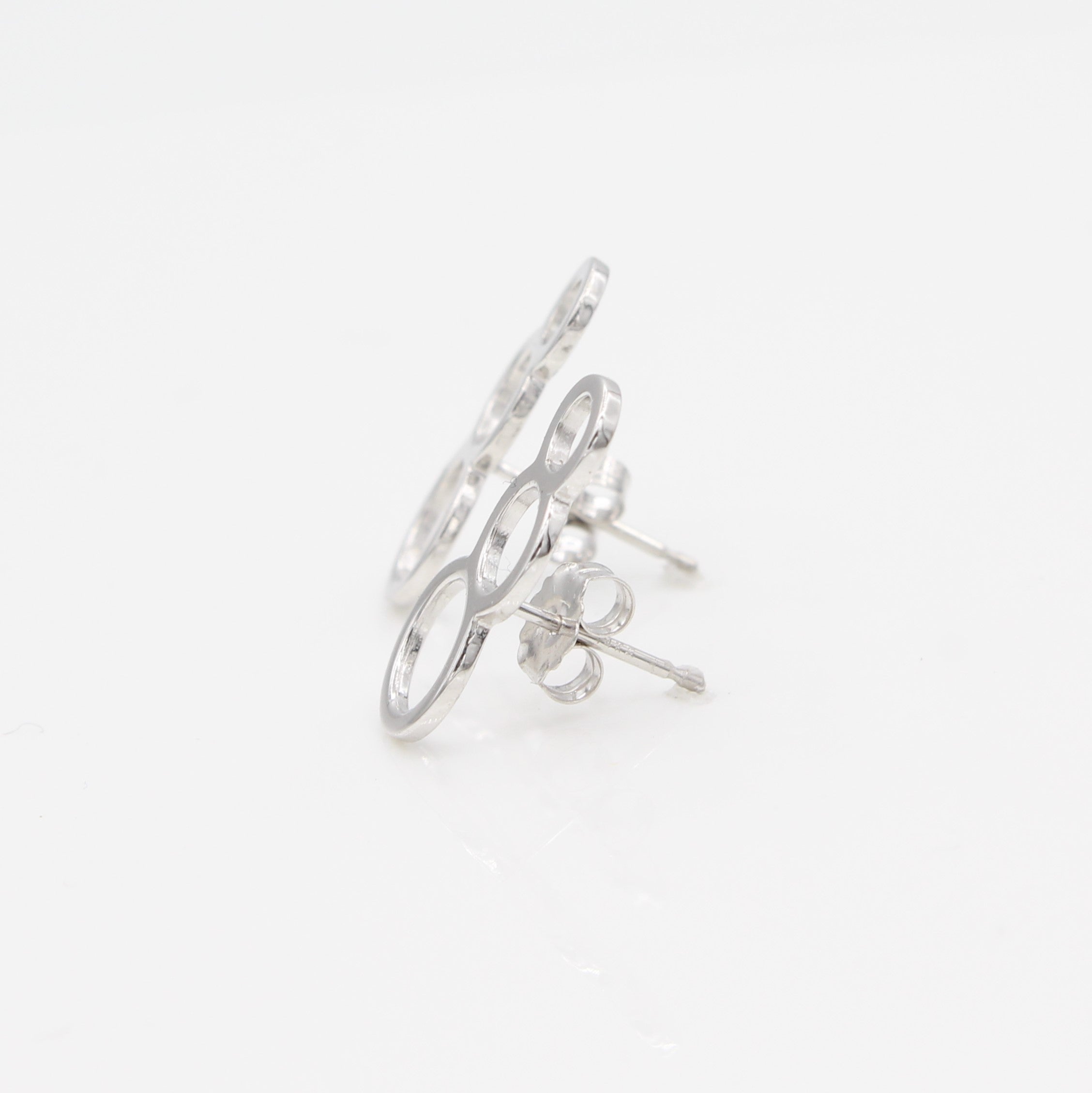 14k White Gold Bubble Ear Climbers Earrings with Posts, Side View
