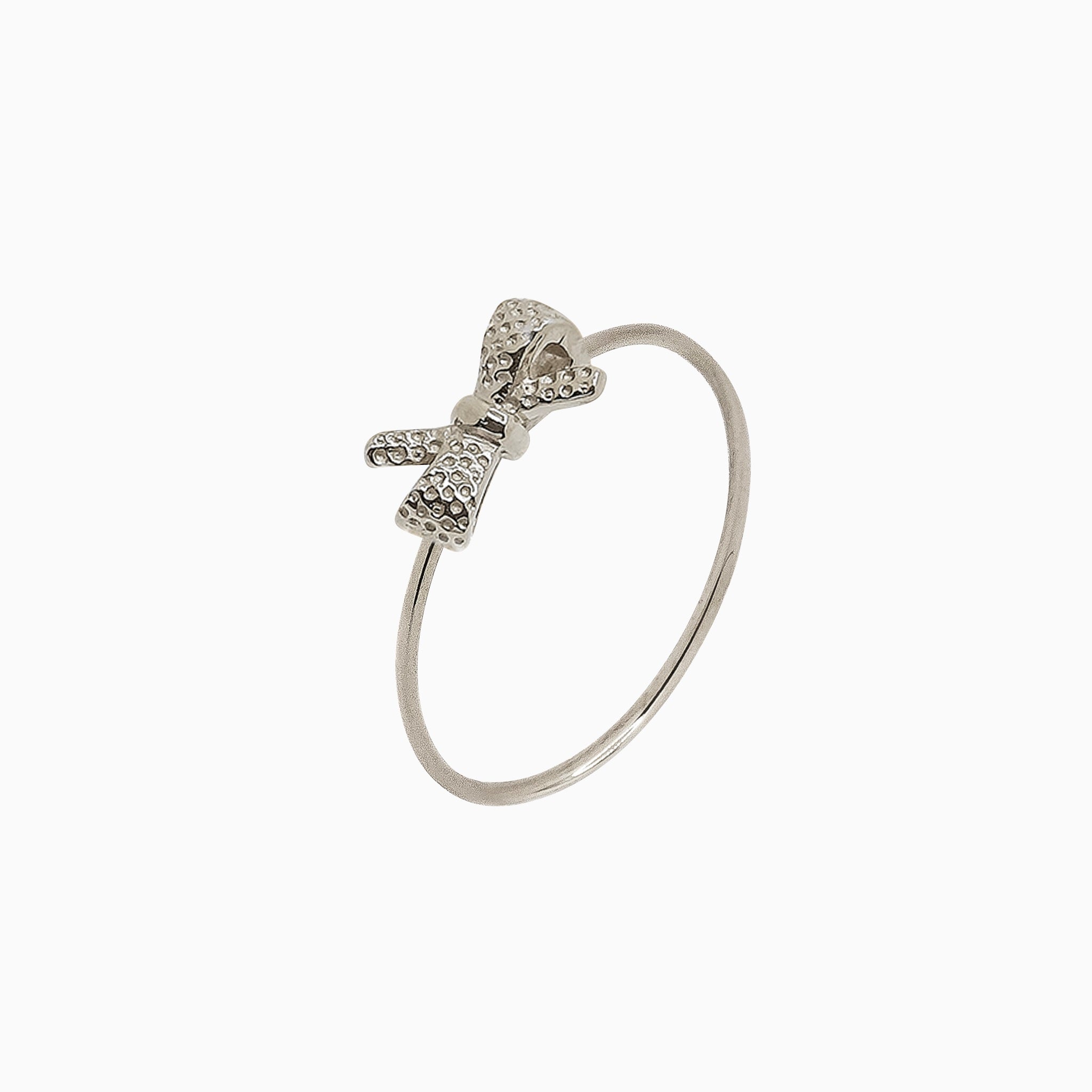 14K White Gold Ribbon Bow Microstackable Ring