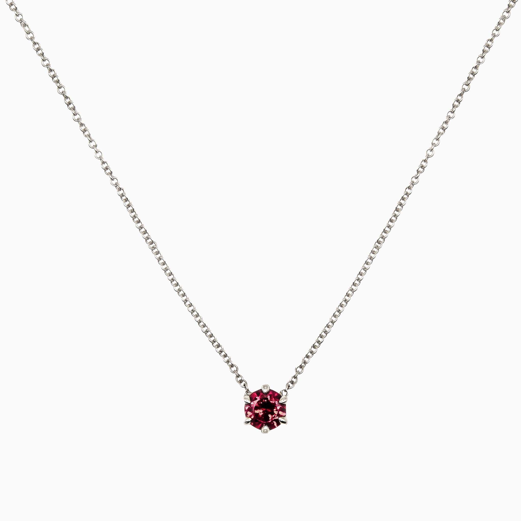 14k White Gold Claw Prong Garnet Necklace