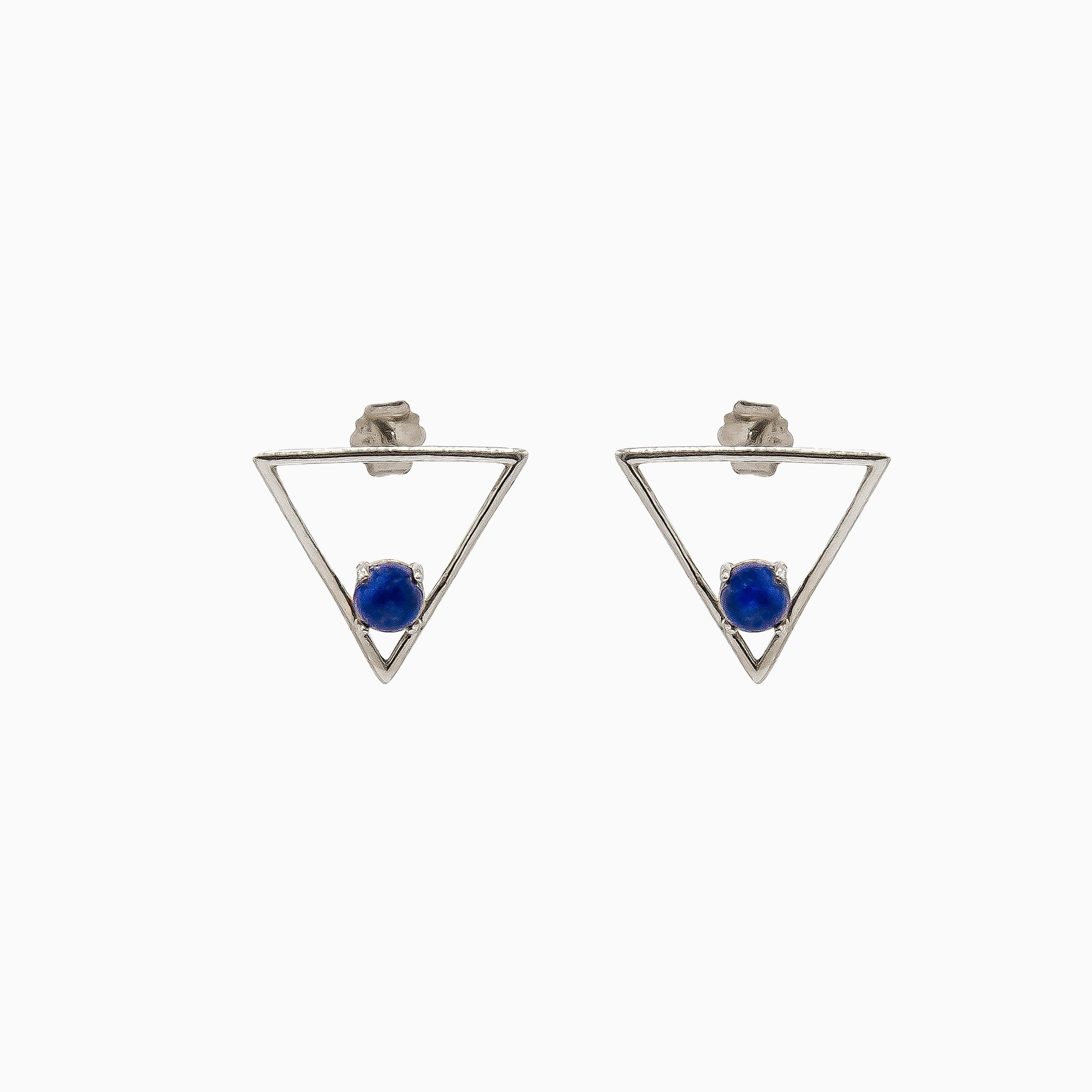 14k White Gold Open Triangle Blue Lapis Stud Earrings