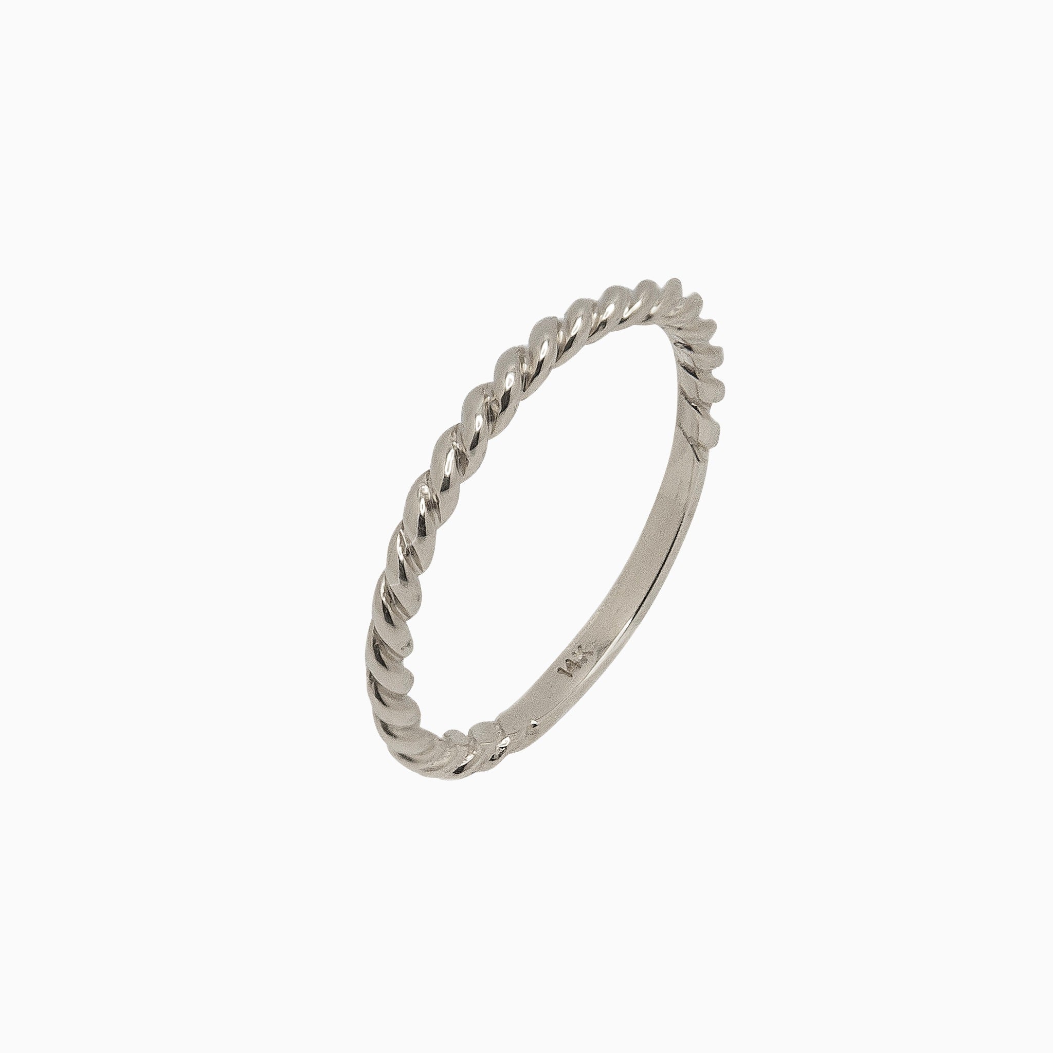 14K White Gold Twist of Fate 2mm Rope Band Microstackable Ring