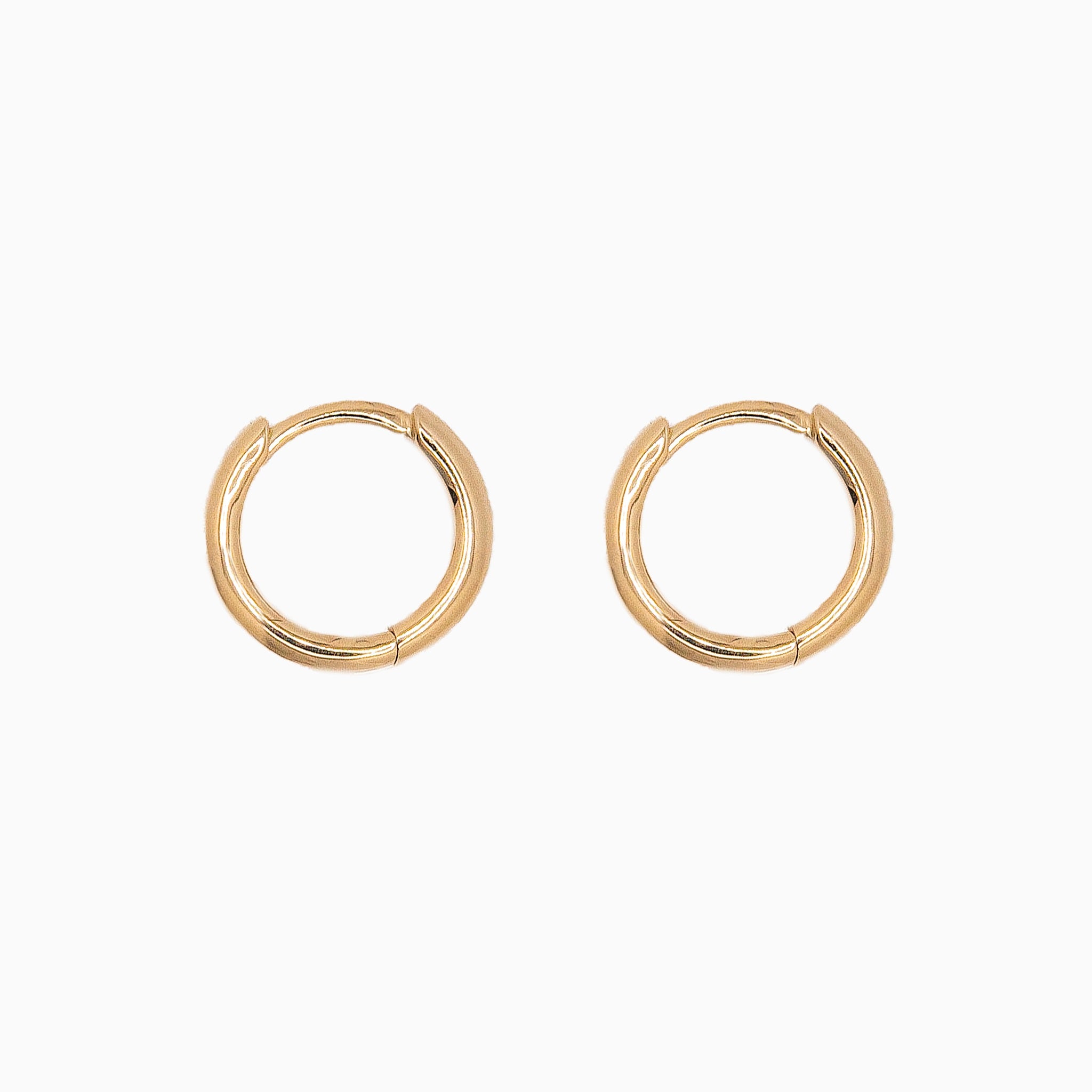 14k Yellow Gold 10.5mm Hinged Everyday Round Hoop Earrings, Side View
