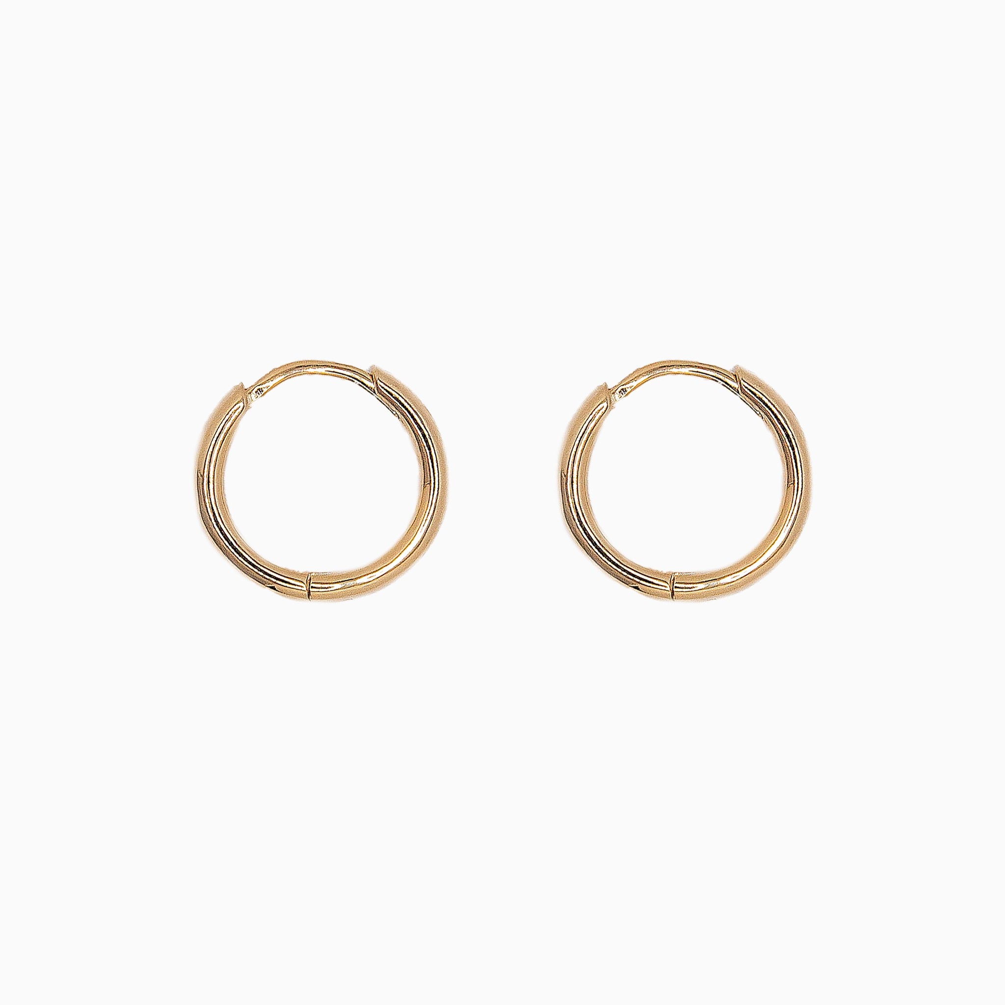 14k Yellow Gold 12.5mm Hinged Everyday Round Hoop Earrings, Side View