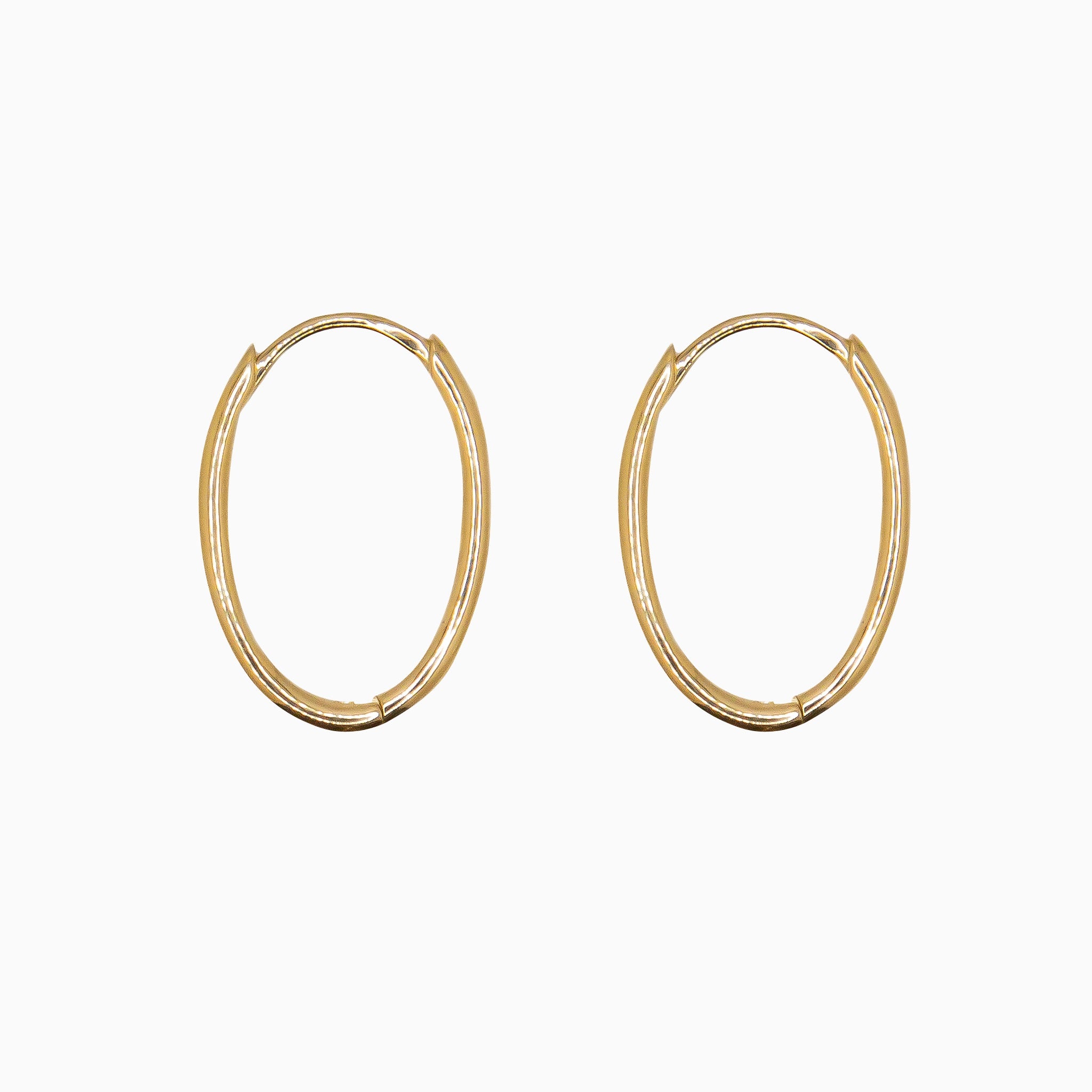 14k Yellow Gold 13mm x 9mm Hinged Everyday Oval Solid Hoop Earrings, Side View