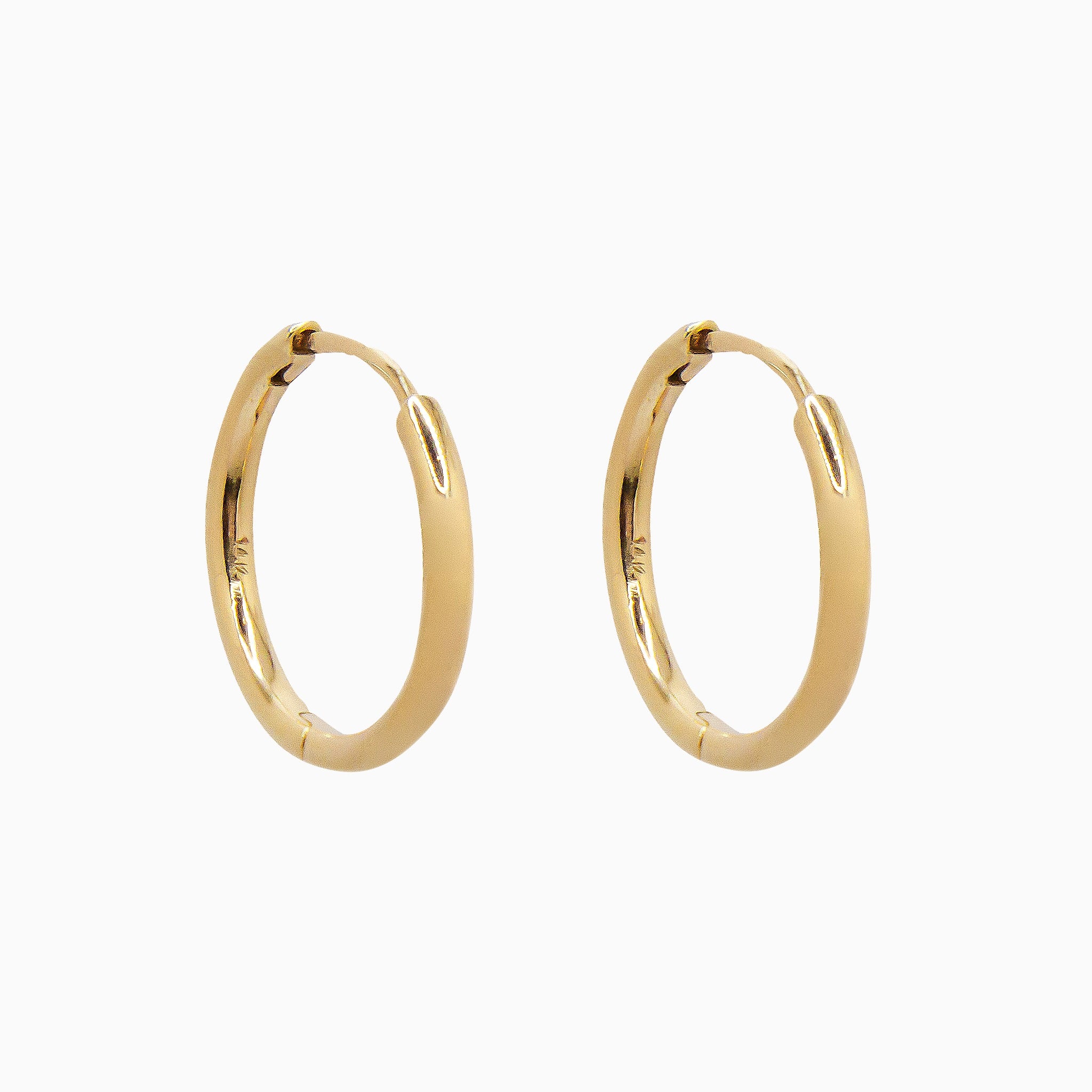 14k Yellow Gold 19mm Hinged Everyday Round Solid Hoop Earrings