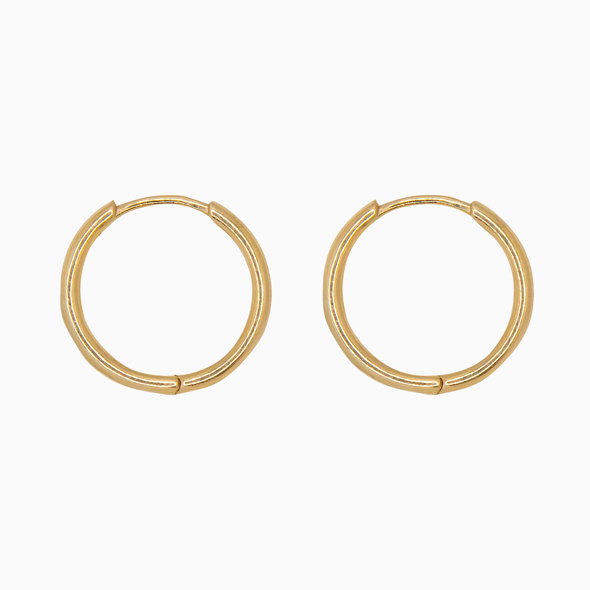 14k Yellow Gold 19mm Hinged Everyday Round Solid Hoop Earrings, Side View
