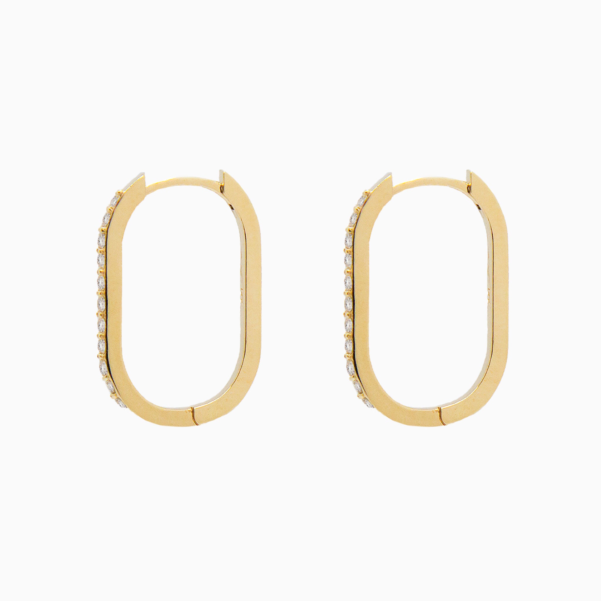 14k Yellow Gold 19mm x 13mm Hinged Diamond Paperclip Hoop Earrings, Side View