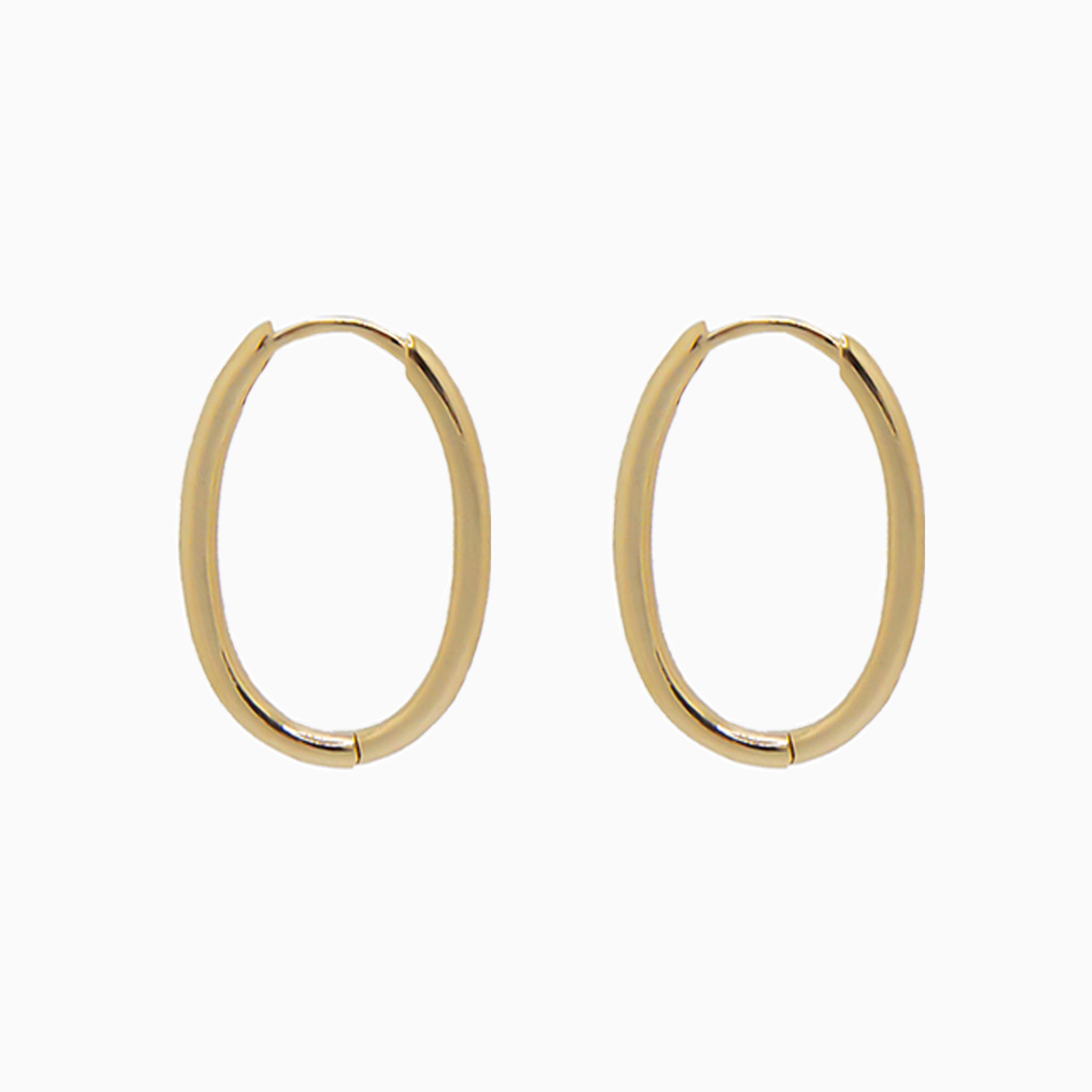 14k Yellow Gold 19mm x 13mm Hinged Everyday Oval Hoop Earrings, Side View