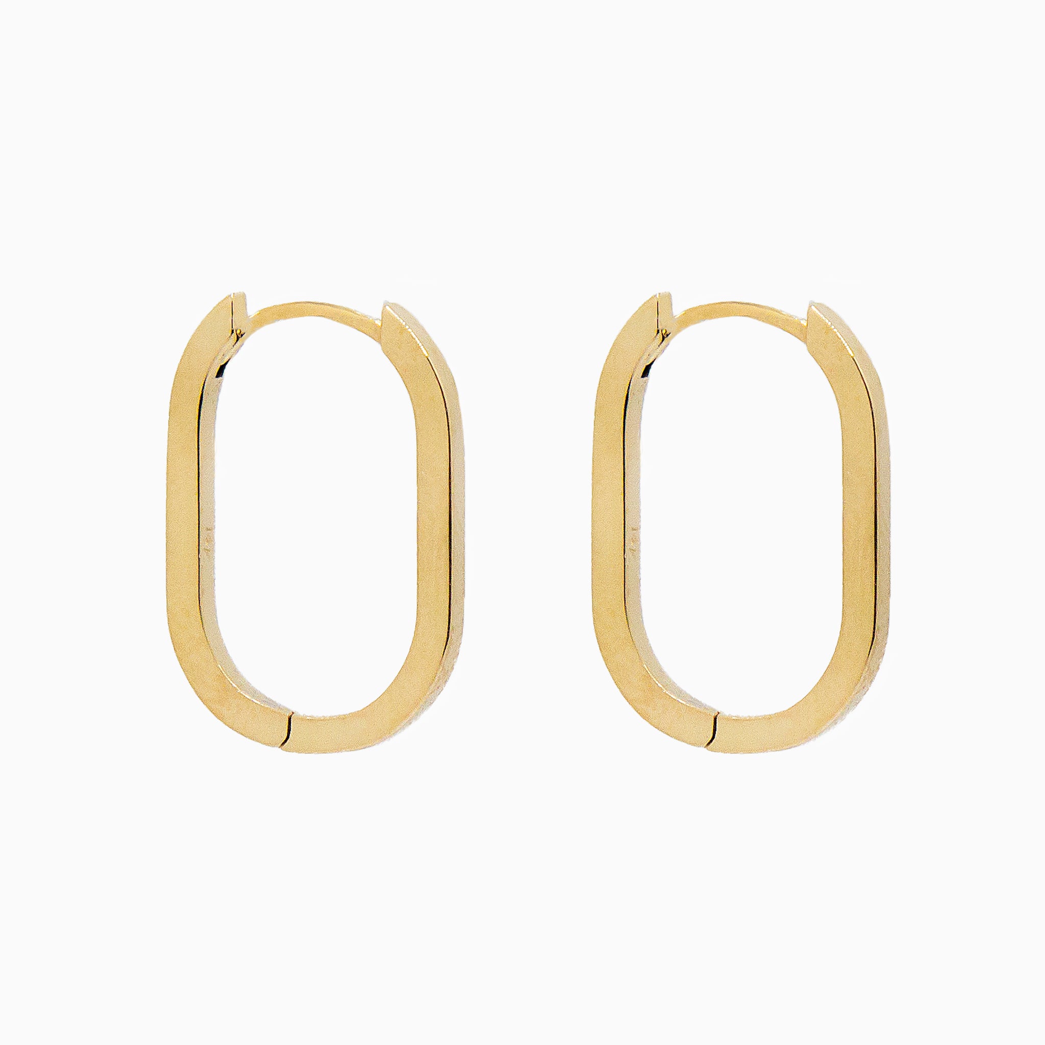 14k Yellow Gold 19mm x 13mm Hinged Paperclip Hoop Earrings, Side View