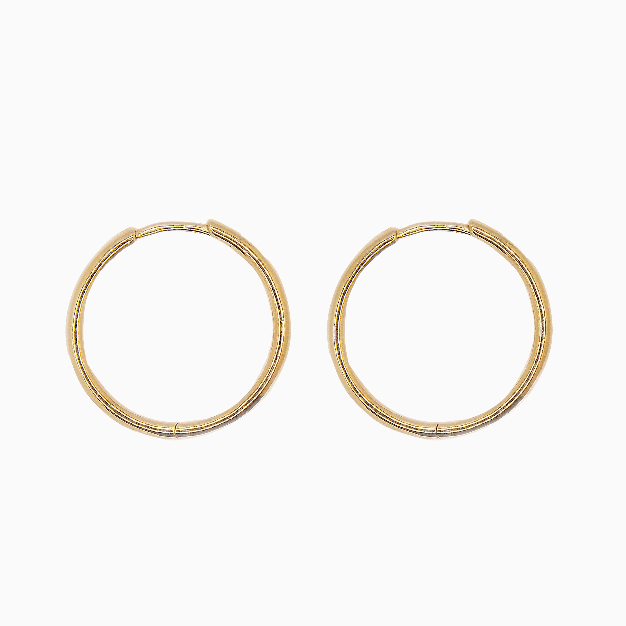 14k Yellow Gold 21mm Hinged Everyday Round Solid Hoop Earrings, Side View