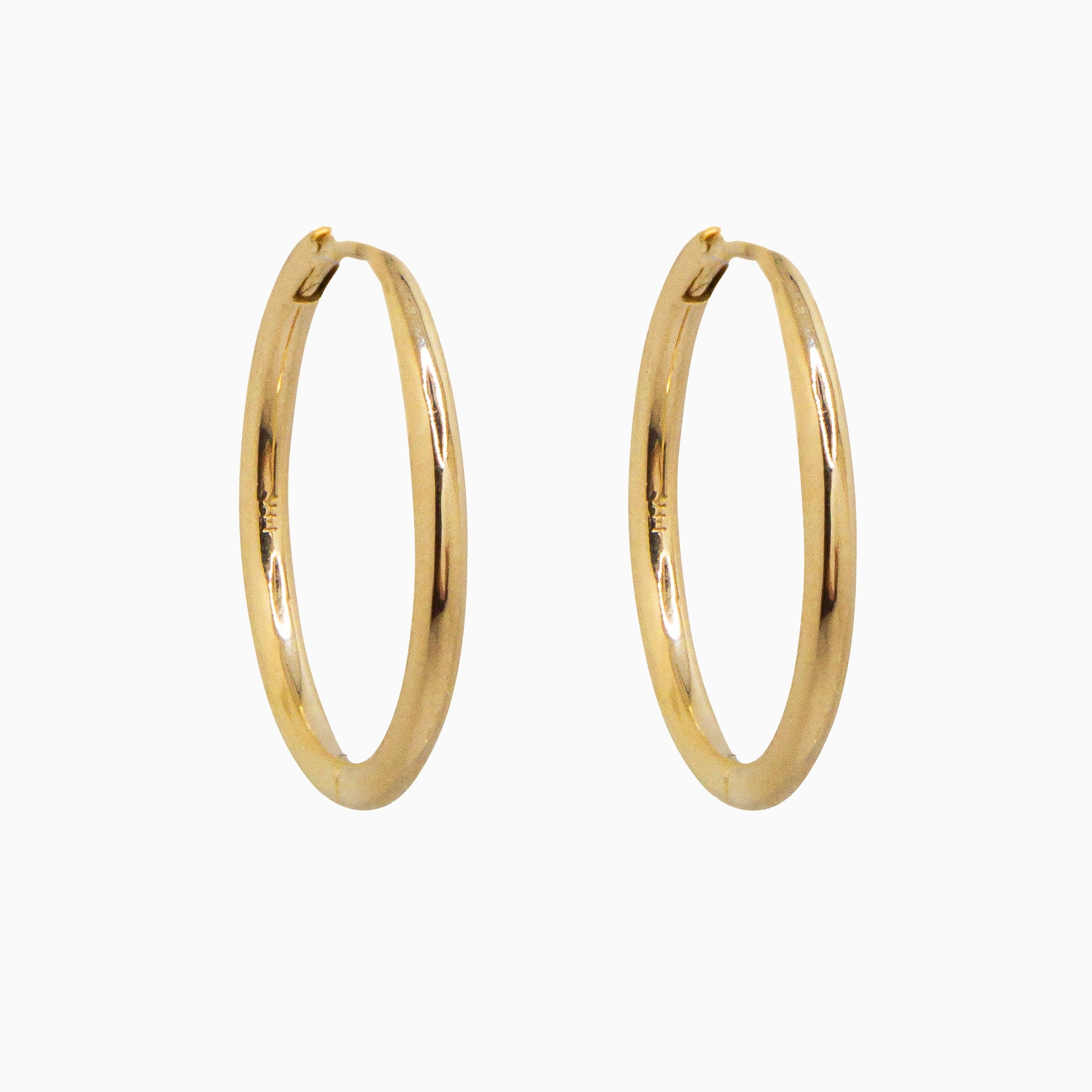 14k Yellow Gold 21mm Hinged Everyday Round Solid Hoop Earrings