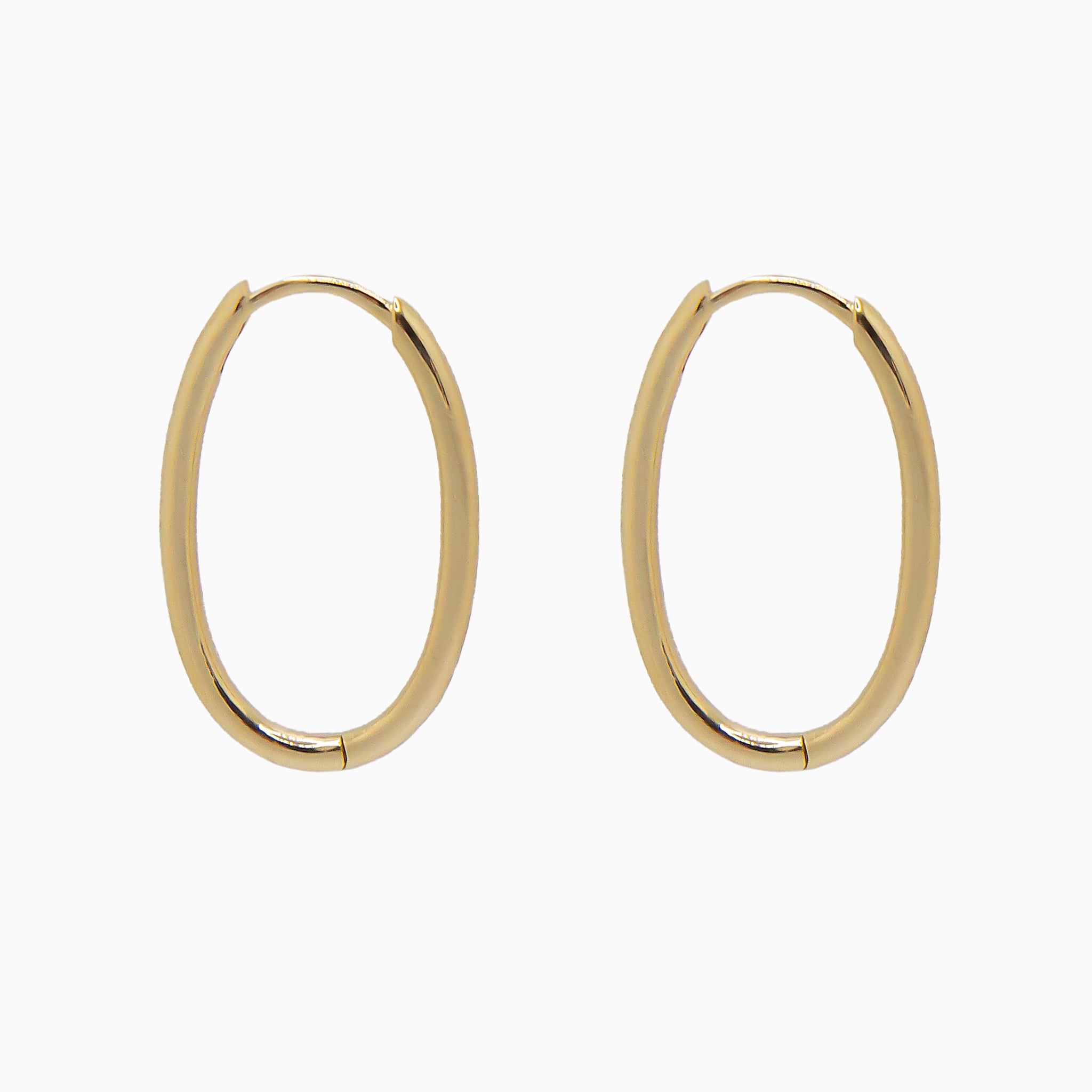 14k Yellow Gold 21mm x 14mm Hinged Everyday Oval Hoop Earrings, Side View
