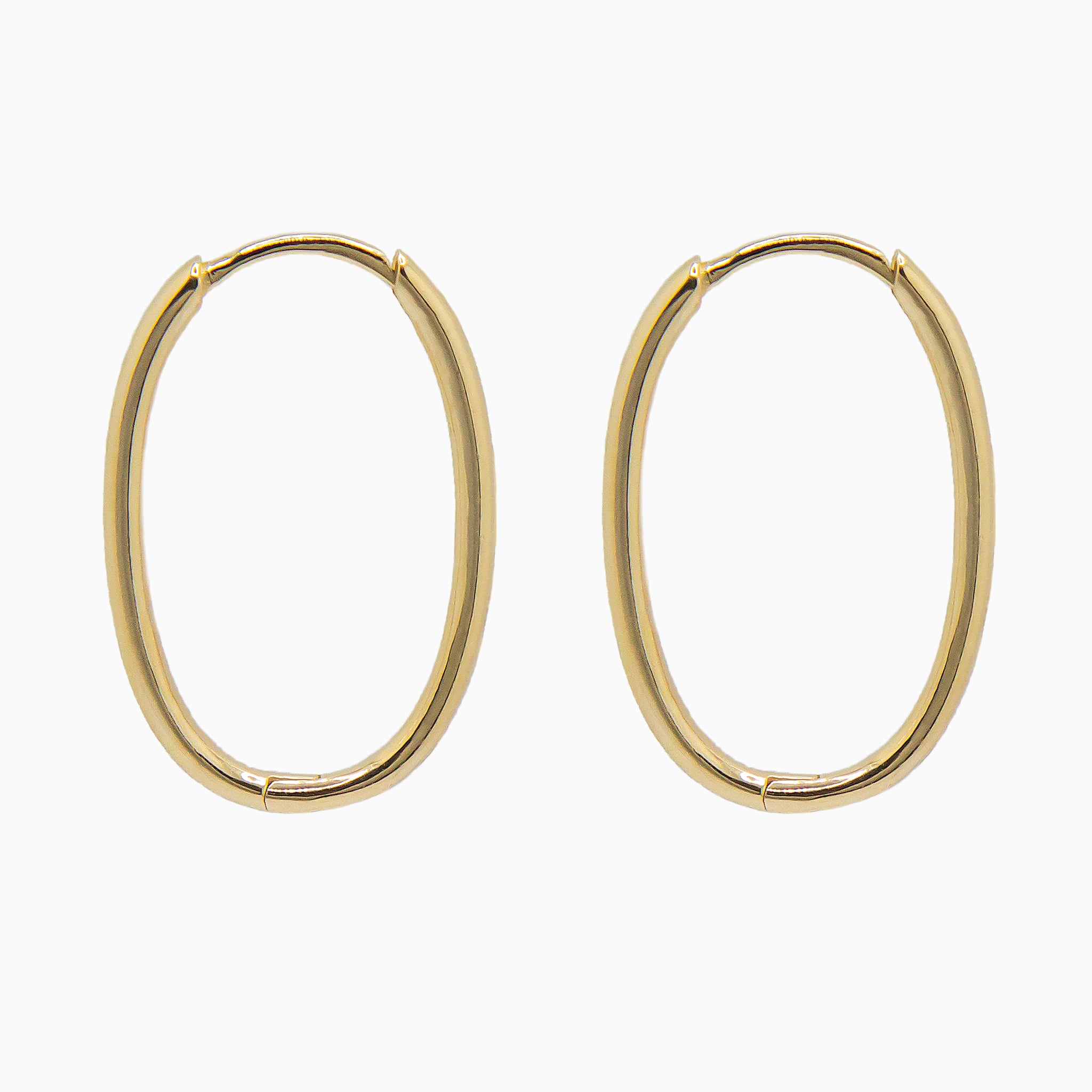 14k Yellow Gold 23mm x 15mm Hinged Everyday Oval Hoop Earrings, Side View
