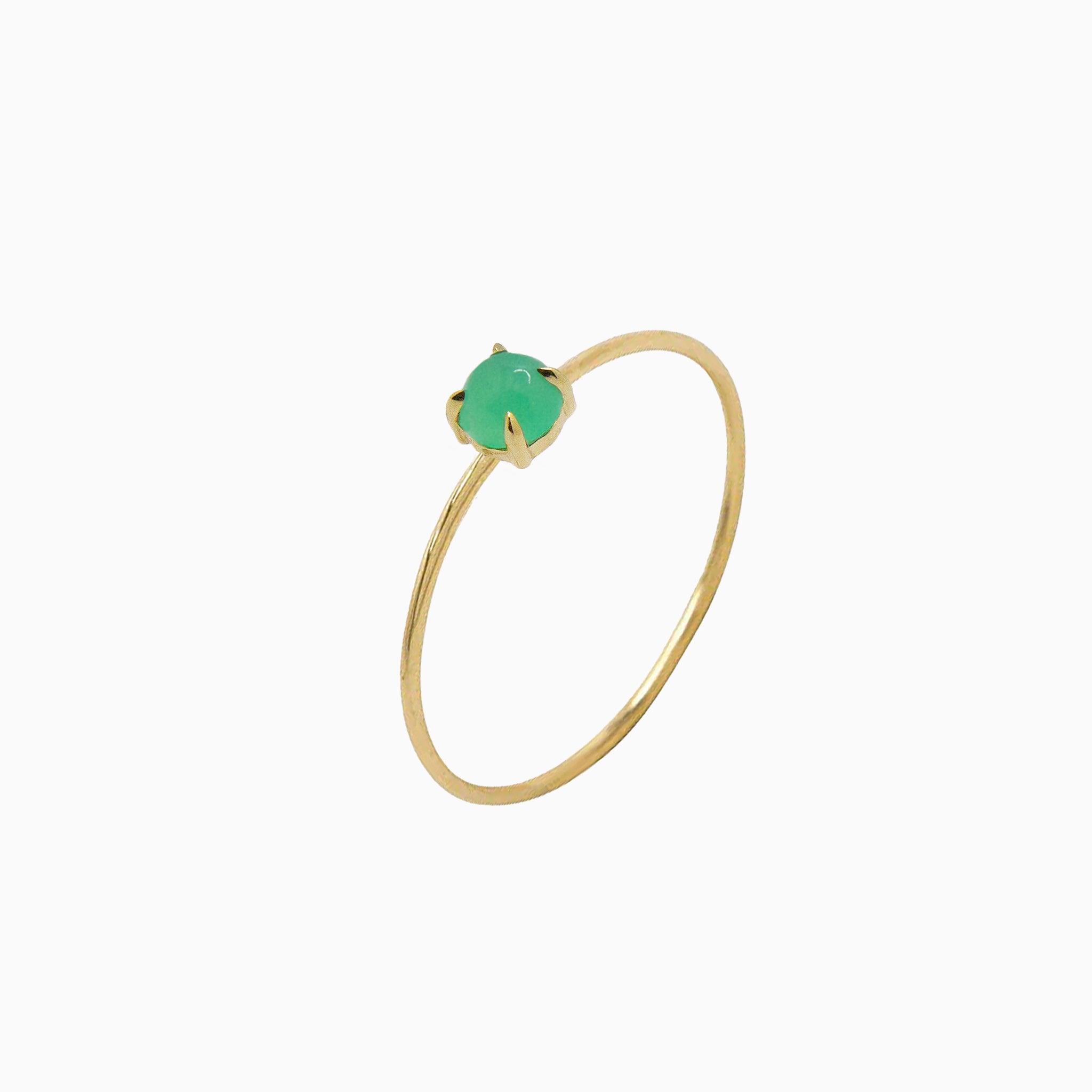14k Yellow Gold 3mm Apple Green Chrysoprase Microstackable Ring