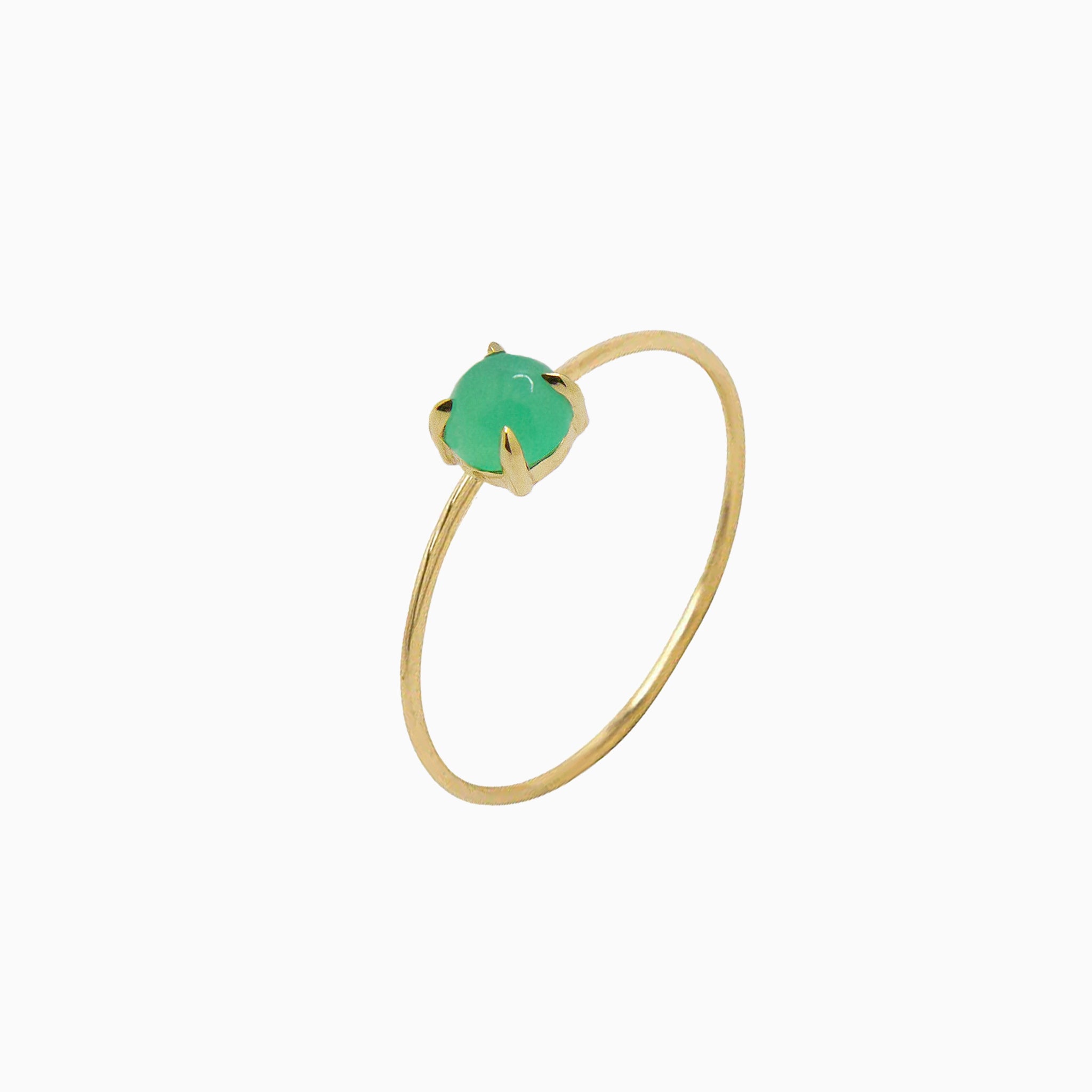 14k Yellow Gold 4mm Apple Green Chrysoprase Microstackable Ring