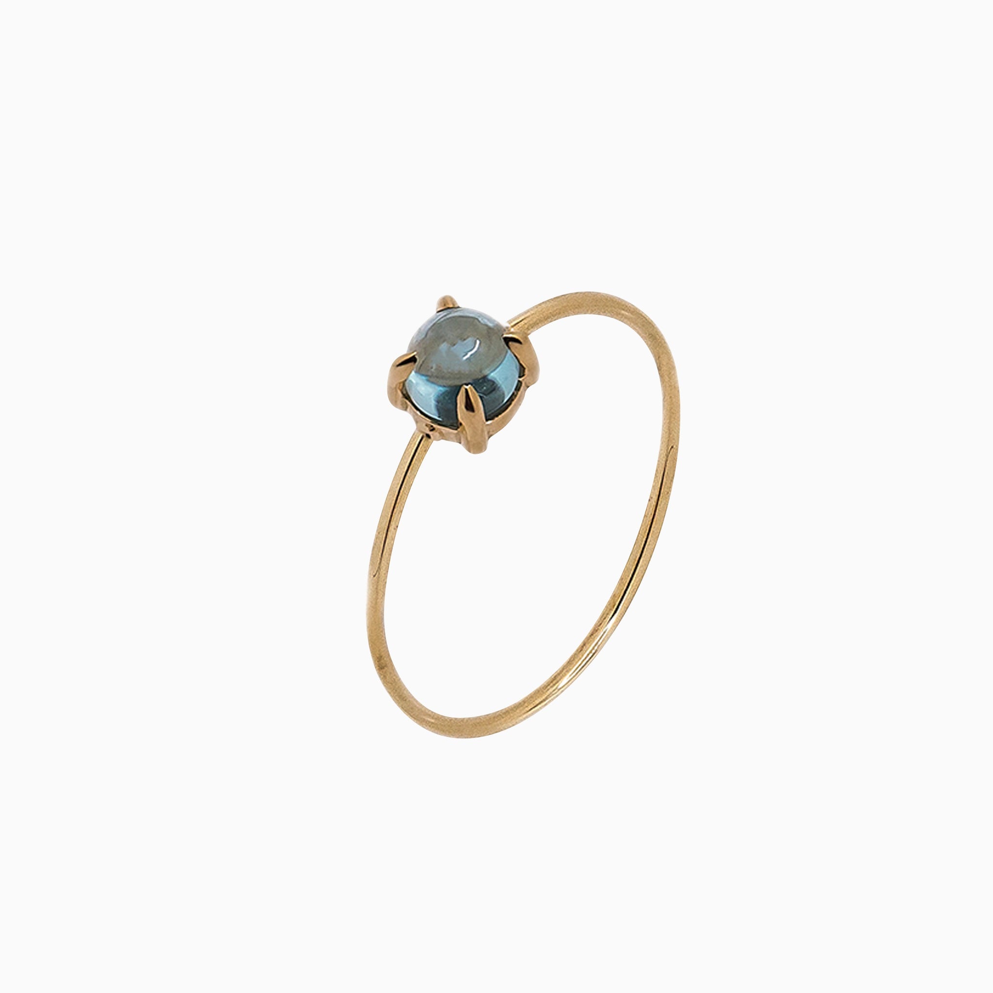 14k Yellow Gold 4mm Blue Topaz Microstackable Ring
