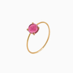 14K Yellow Gold 5mm Pink Tourmaline Microstackable Ring