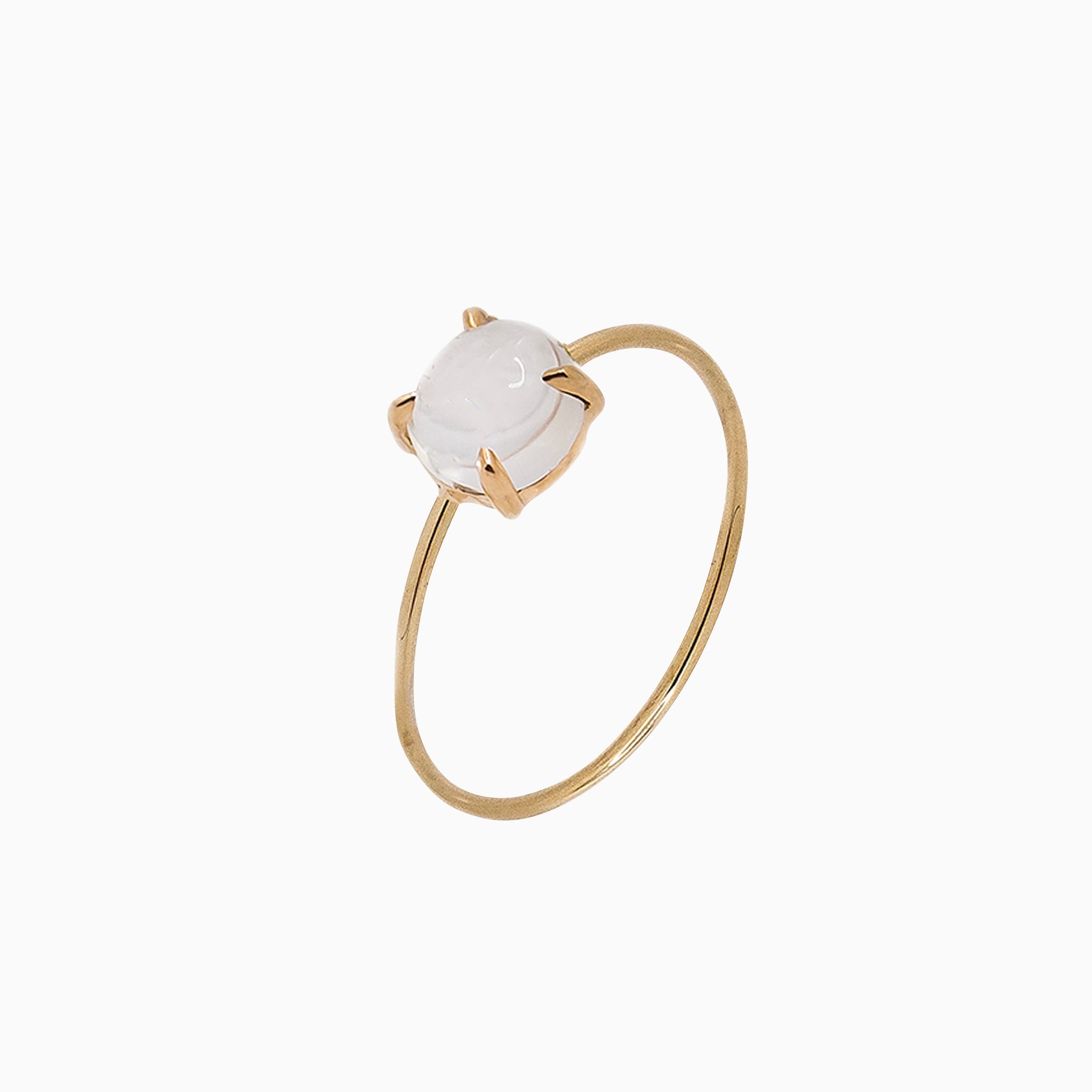 14k Yellow Gold 6mm White Quartz Microstackable Ring